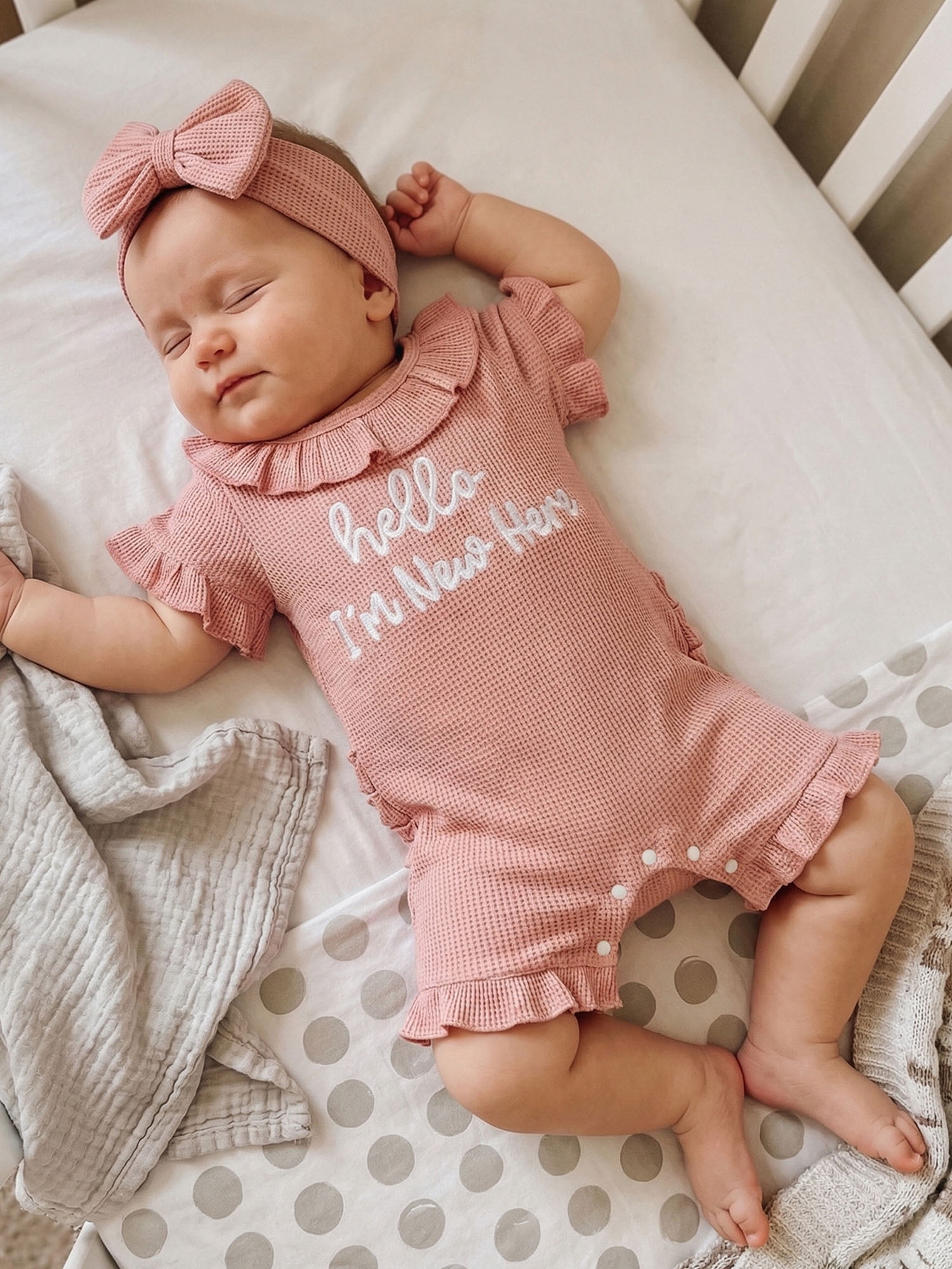 BemeyourBBs Newborn Baby Girl Summer Romper and Headband Set (Pink, Preemie) vm8b2