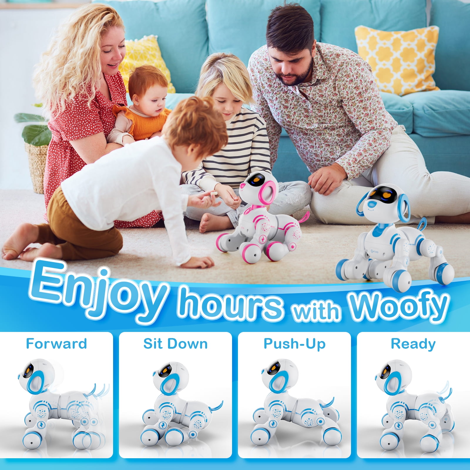 Contixo R3 Interactive Smart Robot Dog Toy, Programmable Puppy with LED Lights and Sounds (Blue) x1mr0