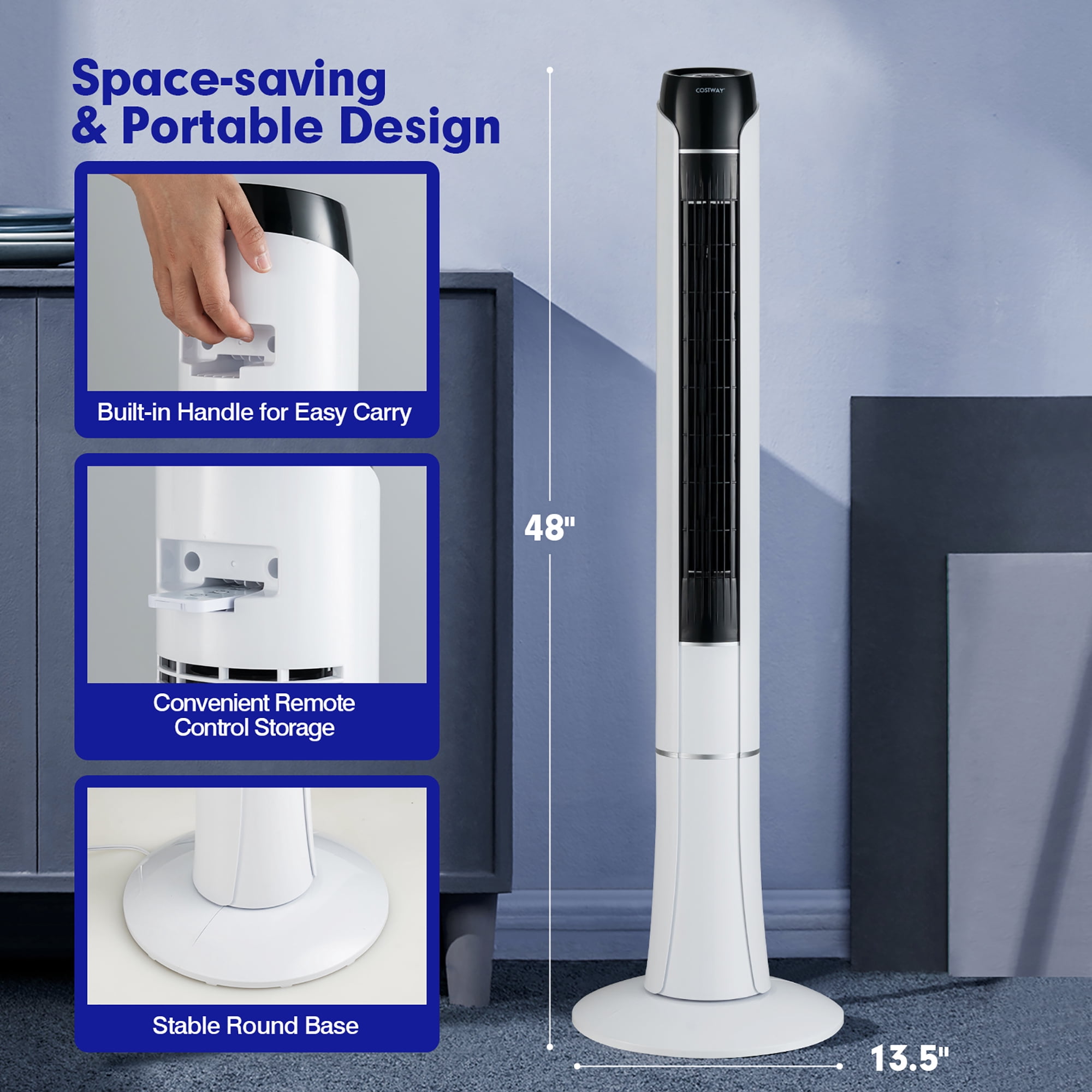 Costway 48 in Tower Fan with Remote Control and LED Display (White, 48 in) aemvk