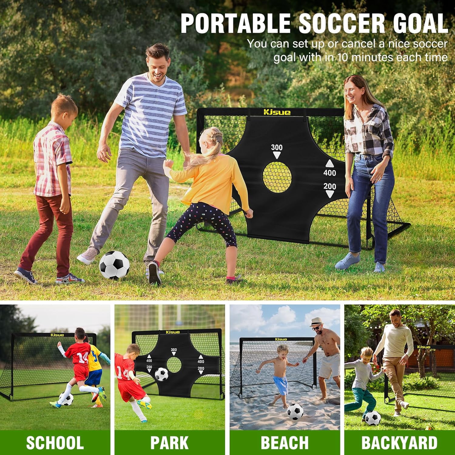 KJSUE Kids Soccer Goal Set, Portable Pop Up Soccer Nets with Target, Ball, Cones, and Carrying Bag (6 ft x 4 ft, 2-Pack) i6vd5