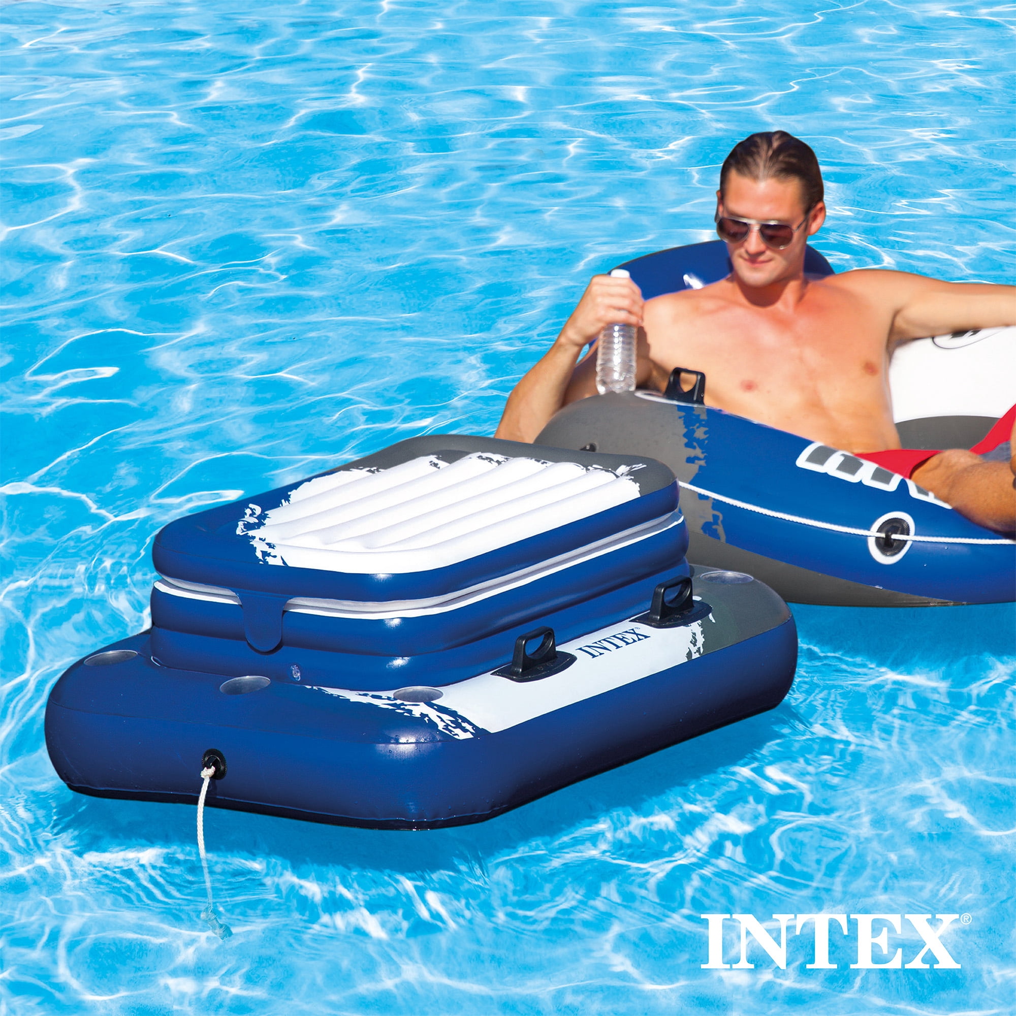 Intex Ultra XTR Above Ground Swimming Pool Set with Floating Loungers and Inflatable Cooler (16 ft x 48 in) ib2h3