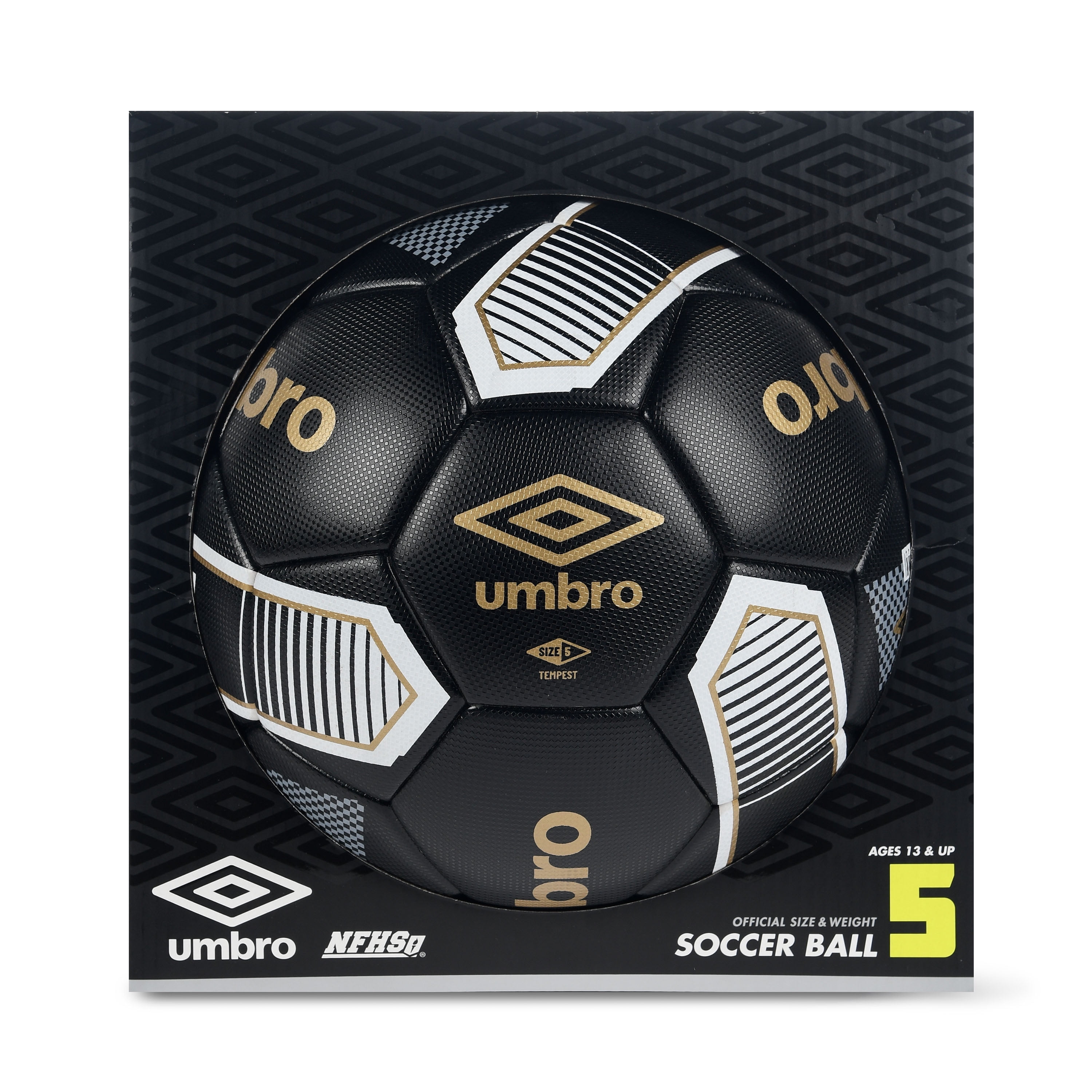 Umbro Tempest Soccer Ball NFHS Match Certified Professional Performance (Black, Size 5) 4bz2l
