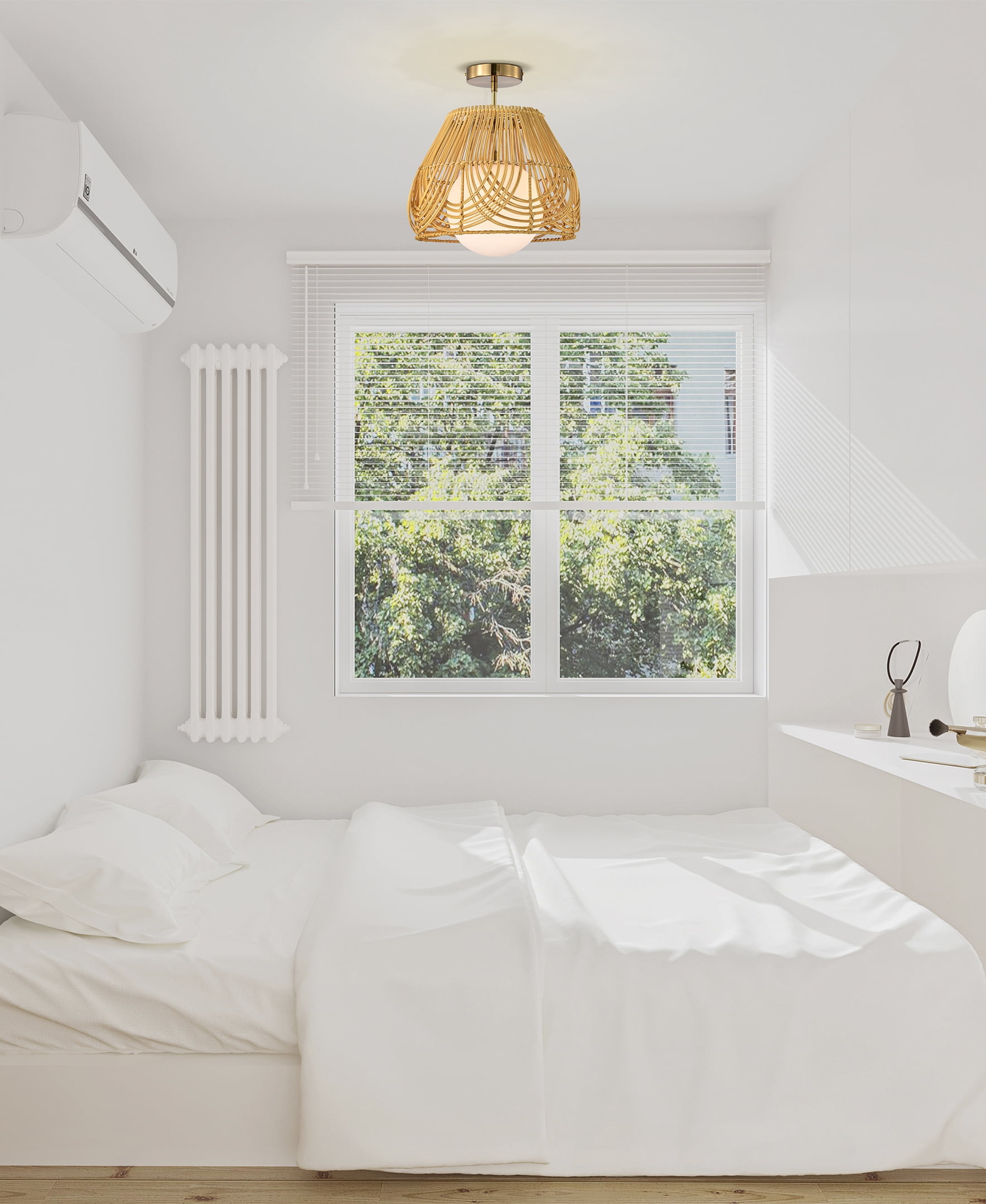 Warehouse of Tiffany Lada Semi-Flush Mount Ceiling Light, Brass and Woven Rattan Finish (13 in.) xuqp8