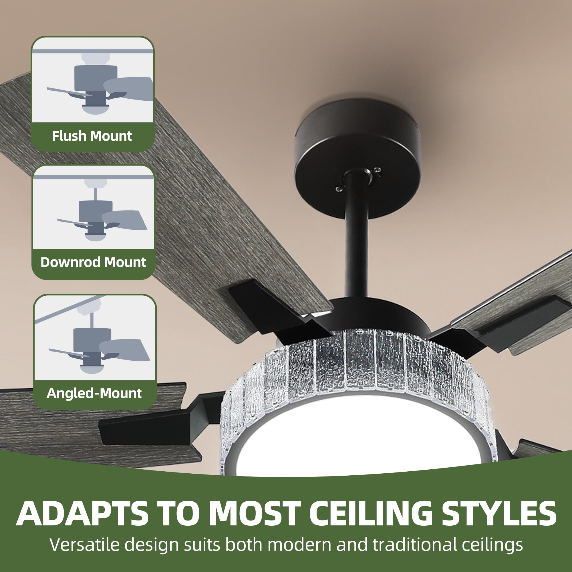 Uforic Farmhouse Ceiling Fan with Lights, Smart Chandelier Fan with Remote & App Control (Black, 52 in) bqaak