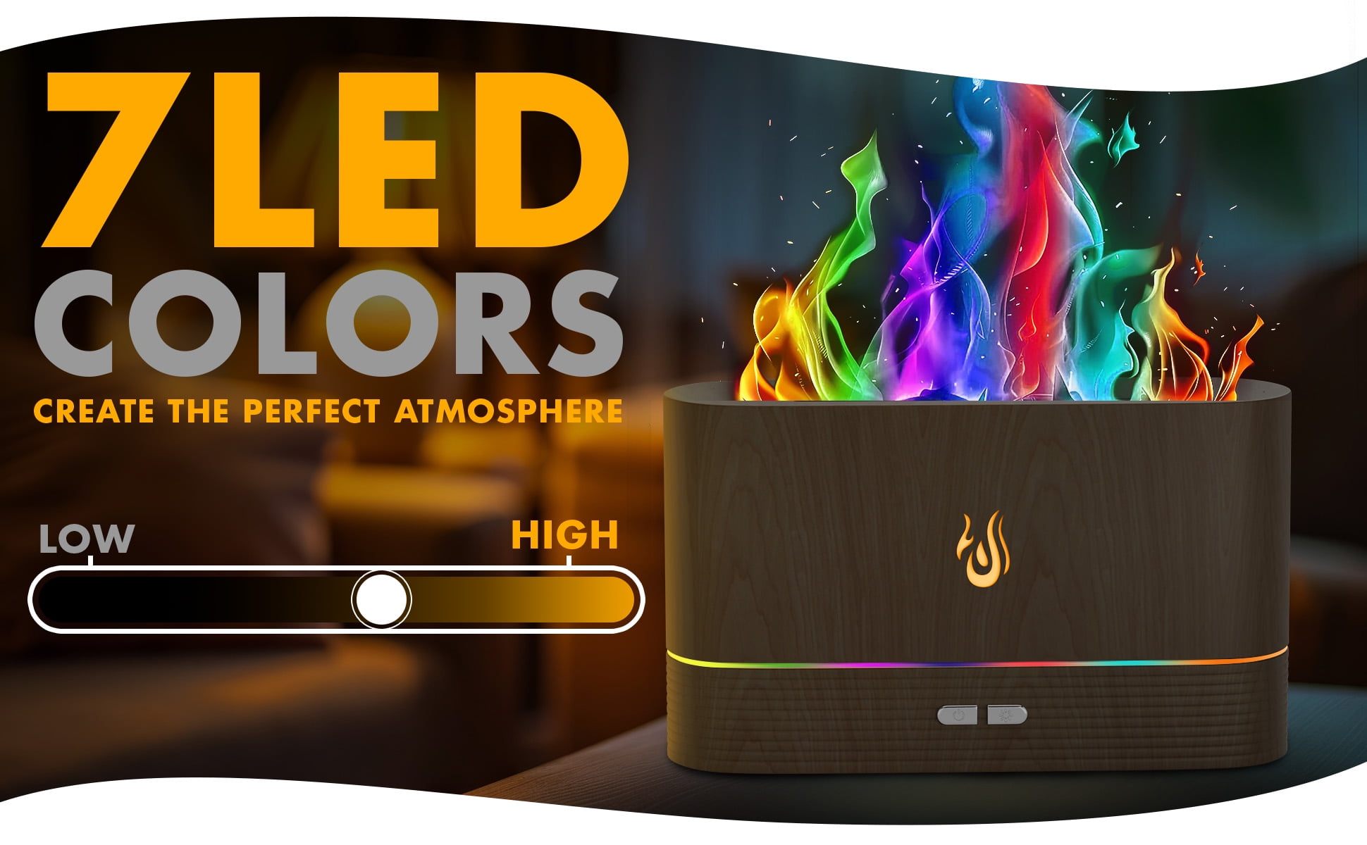 NABSAK Flame Diffuser Humidifier with 7-Color LED Lights and Remote Control (Dark Wood, 6.76 fl oz) 4tyfy