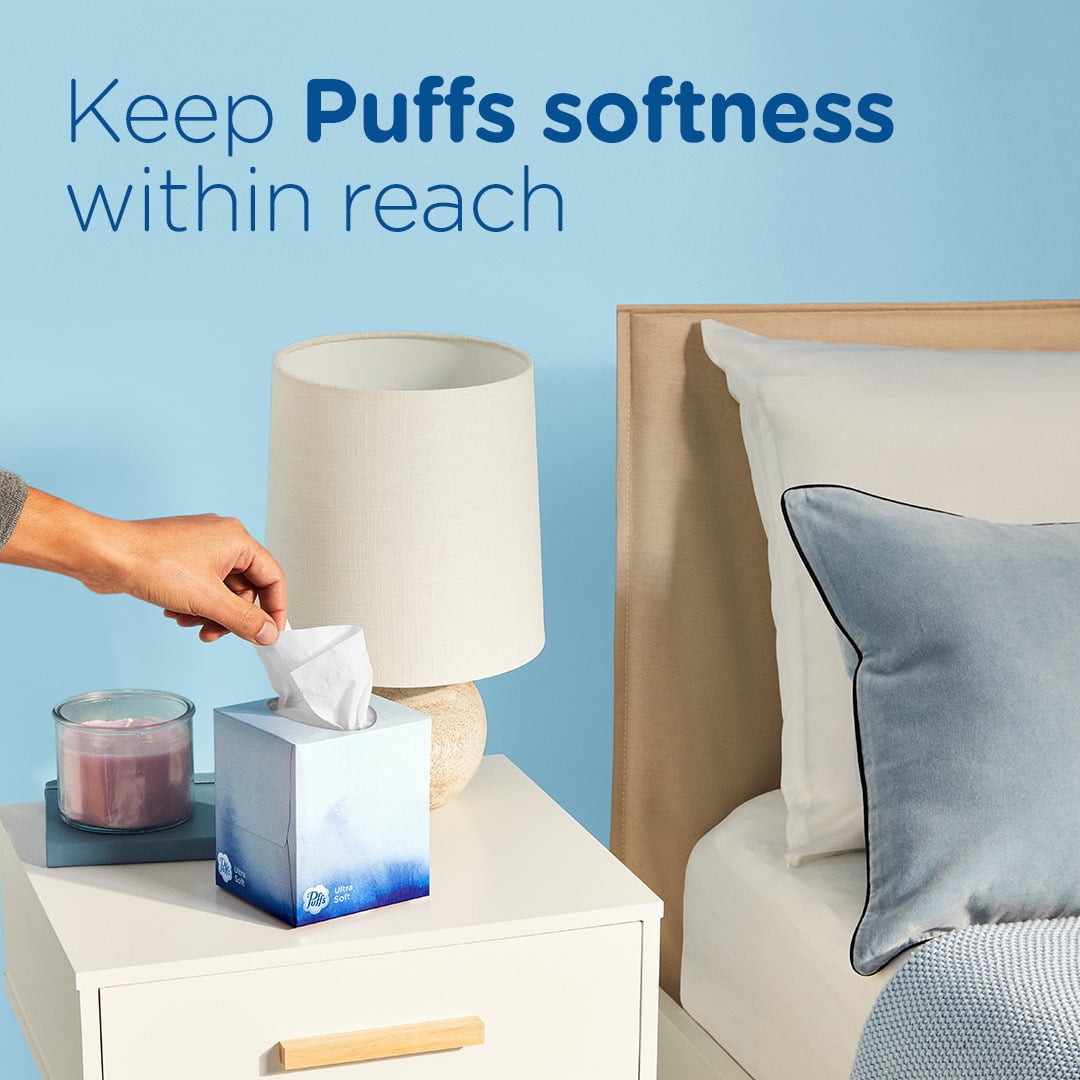 Puffs Ultra Soft Facial Tissues, Gentle Cushion-Soft Thickness (White, 4 Count, 224 Total Tissues) 5uzs6