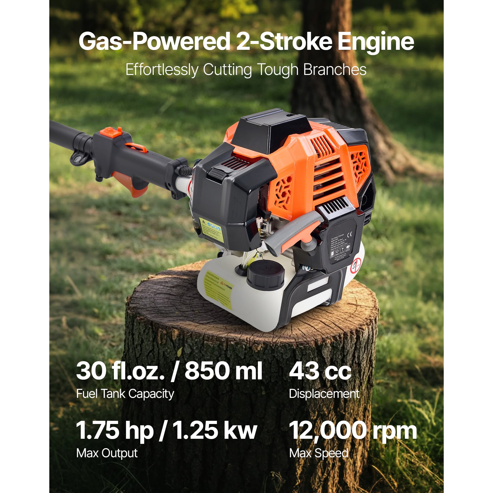 KFFKFF Gas-Powered Pole Saw, 43CC 2-Stroke Engine, 12-Inch Bar, Adjustable Head, Extendable Reach (Black, 7.1-12 ft) i6tq8