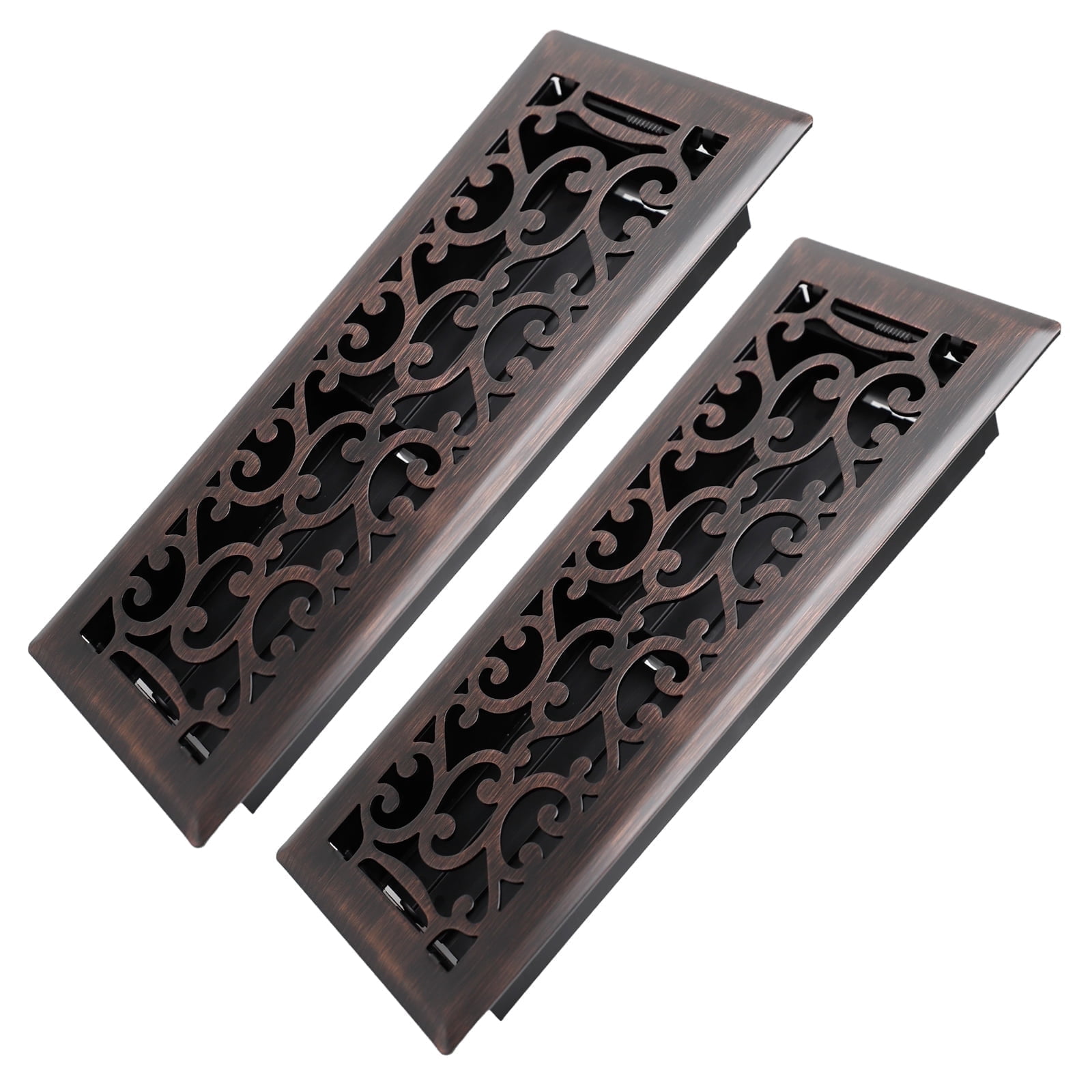 COZZIVITA Heavy-Duty Steel Floor Register with Adjustable Air Lever (Oil Rubbed Bronze, 4 in x 12 in, 2-Pack) c3k5m
