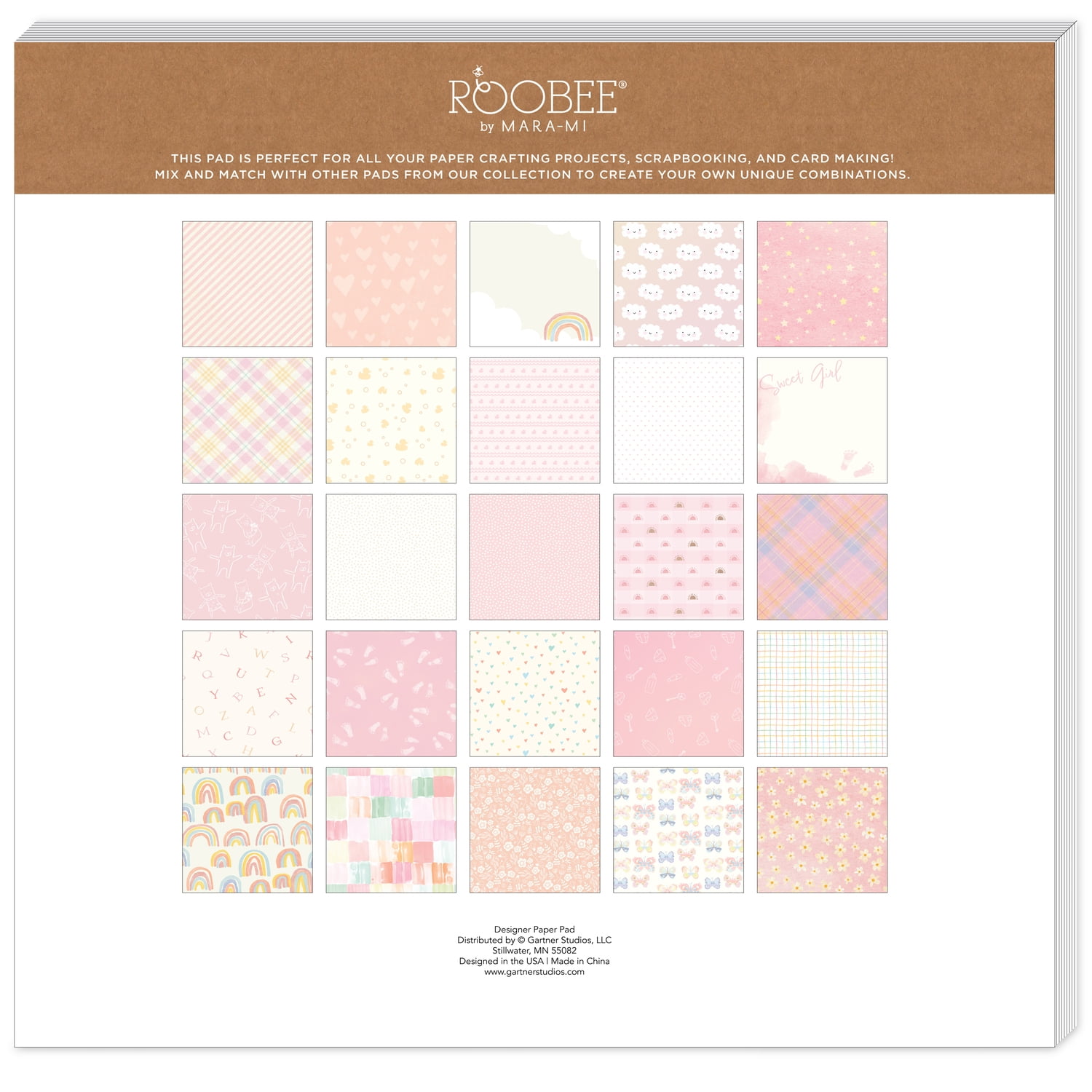 Roobee by Mara Mi Baby Girl Scrapbook Paper Decorative Cardstock for DIY Crafts and Invitations (Multi-Color, 12 in x 12 in, 50 Sheets) r5bg1