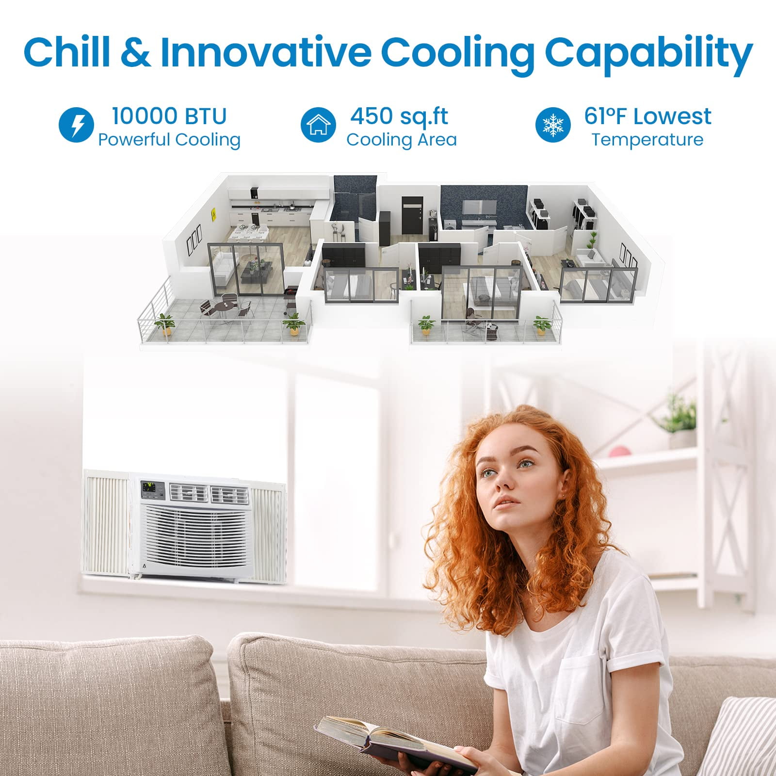 Historyli Go5H 10000 BTU Inverter Window Air Conditioner, Smart App Control Cooling Unit for Rooms up to 400 Sq.ft (White, 1 Unit) f3azv