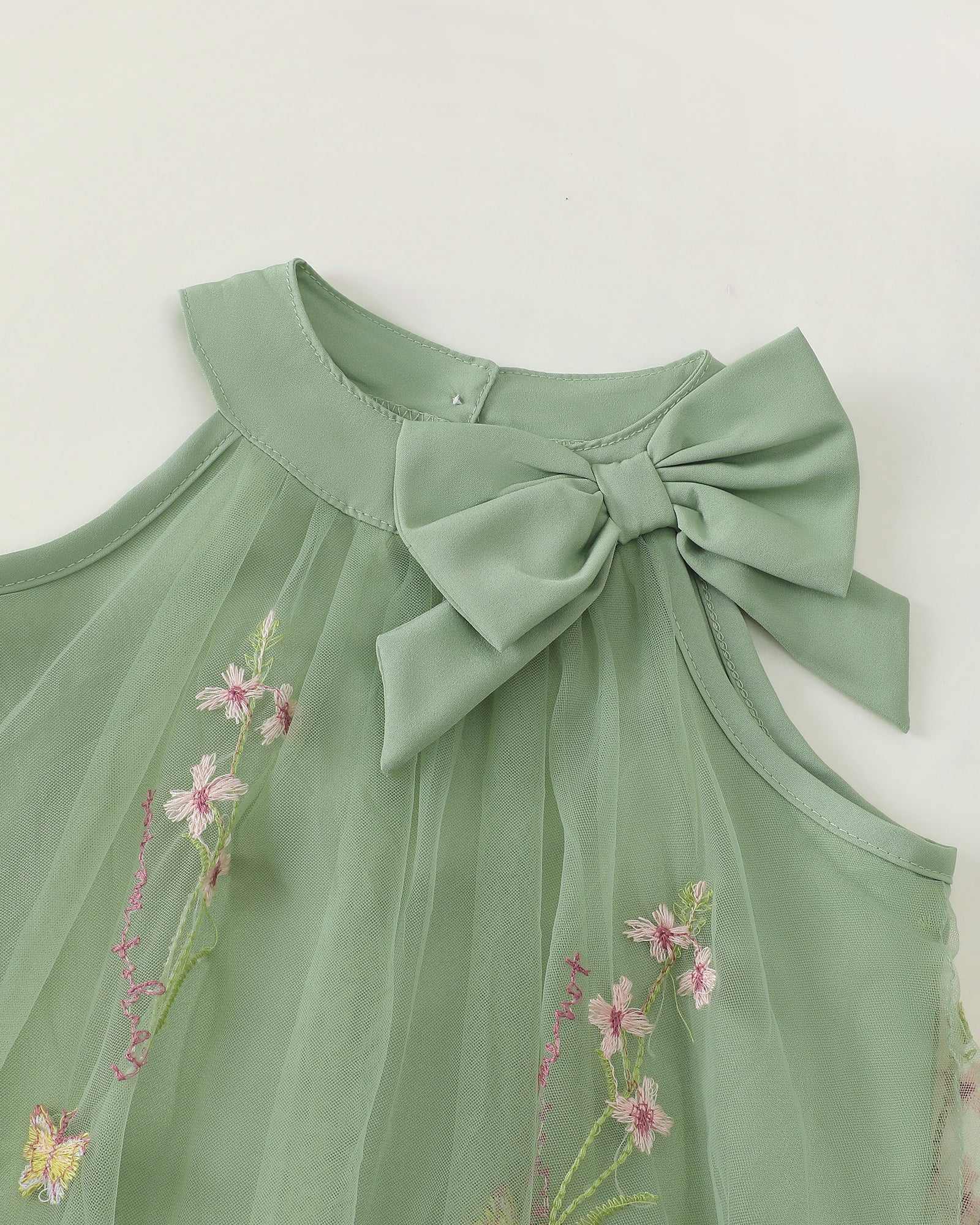 Saeaby Toddler Girls Summer Tulle Dress Sleeveless Halter Floral Party Outfit (Green, 4T) k83gd