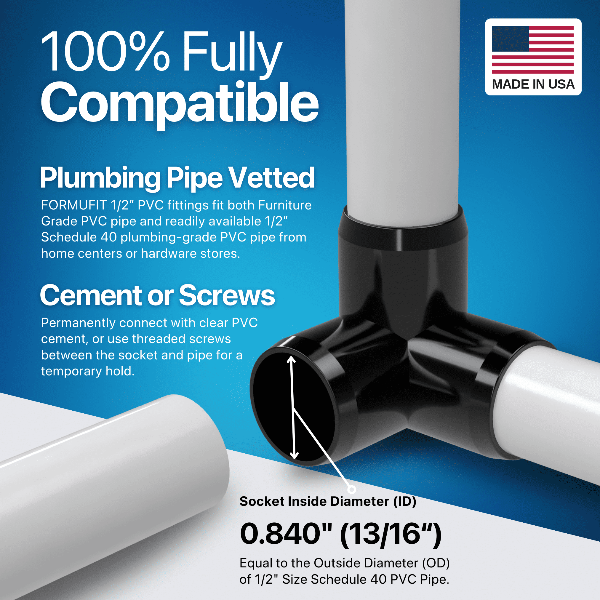 Formufit 1/2 in 3-Way Elbow Furniture Grade PVC Pipe Fittings (Black, 10-Pack) lm6f4