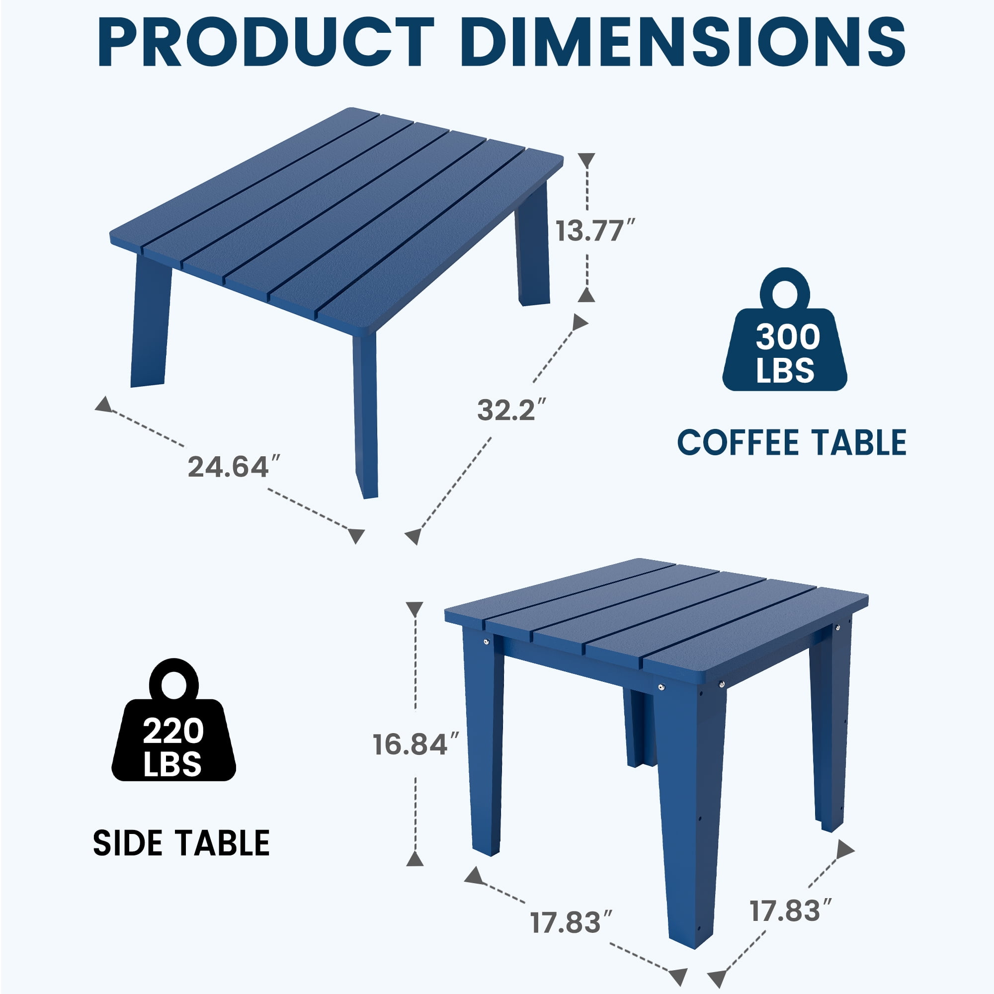 FOOWIN 4-Piece HDPE Outdoor Patio Furniture Set, Weather-Resistant Conversation Sofa Set with Cushions (Navy Frame, Grey Cushion, 4-Person Seating) nfqpc