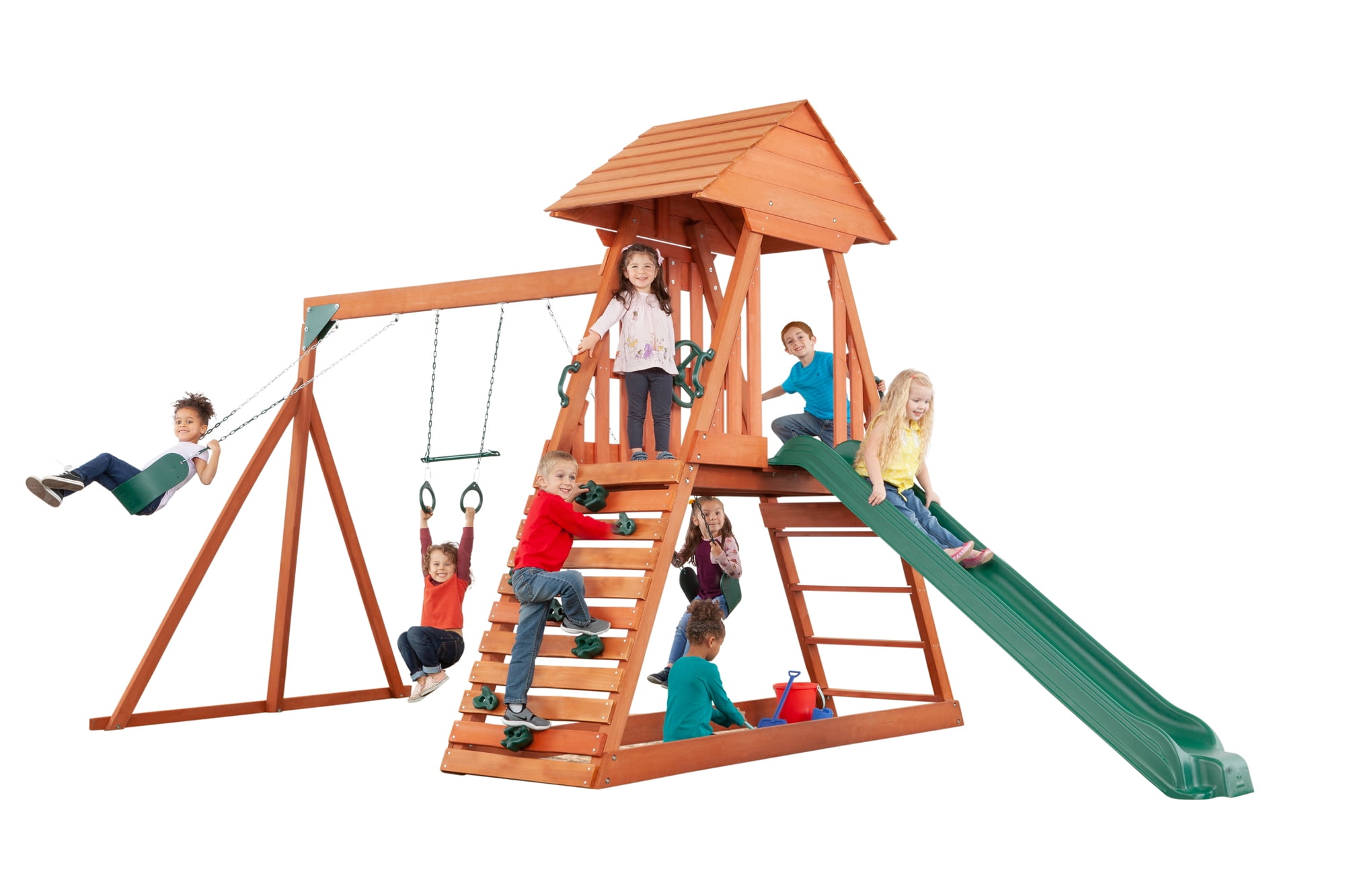 Creative Cedar Designs Cedar Chalet Wooden Swingset (Brown, Residential Outdoor Playset) 8zoi2