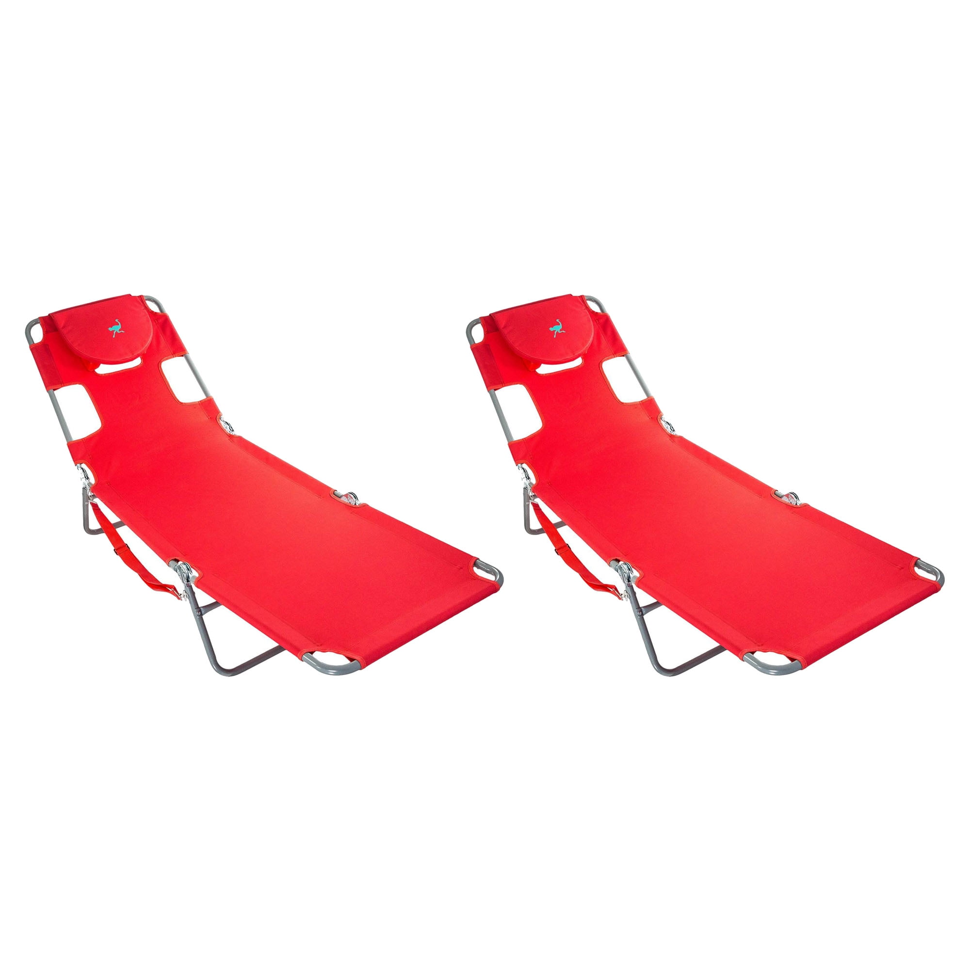 Ostrich Chaise Lounge Folding Portable Sunbathing Beach Chair with Face Cavity (Red, 2 Pack) bprjn