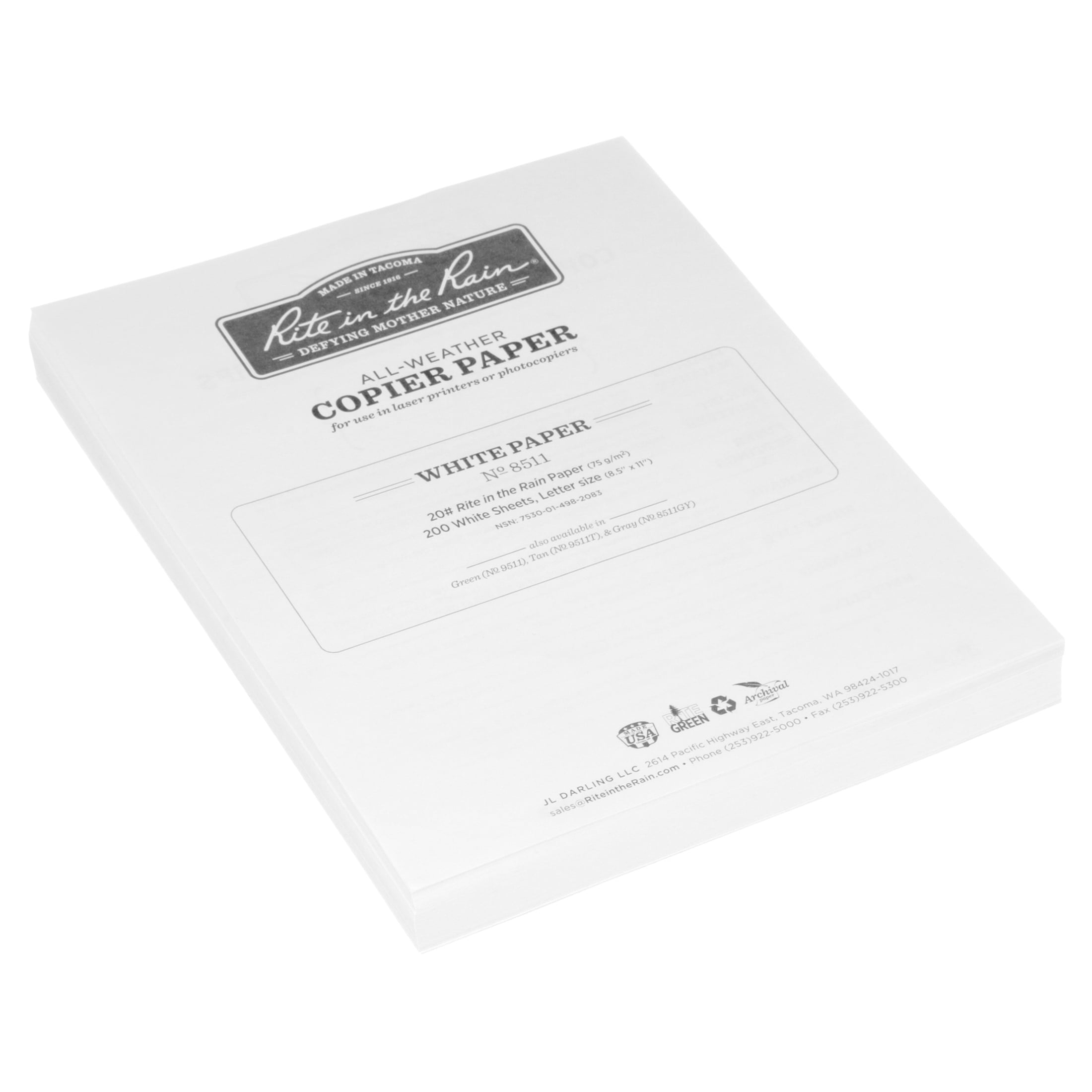 Rite in the Rain Weatherproof Copier Paper (White, 8.5 in x 11 in, 200 Sheet Pack) 3cj9s