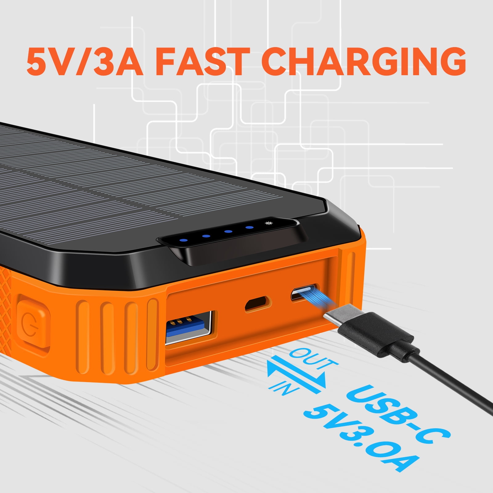 Yelomin 49800mAh Solar Power Bank Portable Wireless Charger with Built-in Cables and Flashlight (Orange) oaeoc