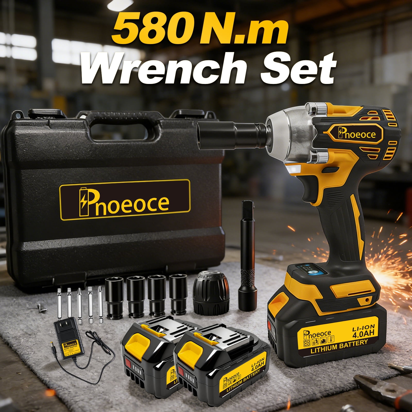 Pnoeoce Brushless Cordless Impact Wrench, 1/2 in High Torque Power Tool, Variable Speed with 2 Batteries (Yellow, 2-Pack) jyi9f