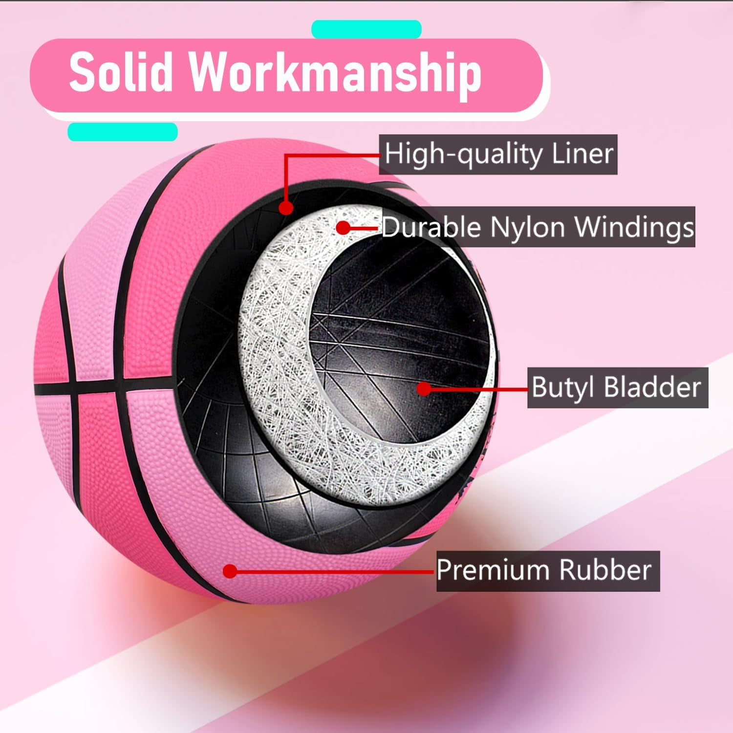 Senston Youth Basketball, Durable Rubber Indoor Outdoor Training Ball (Pink, 27.5 in) v96oh