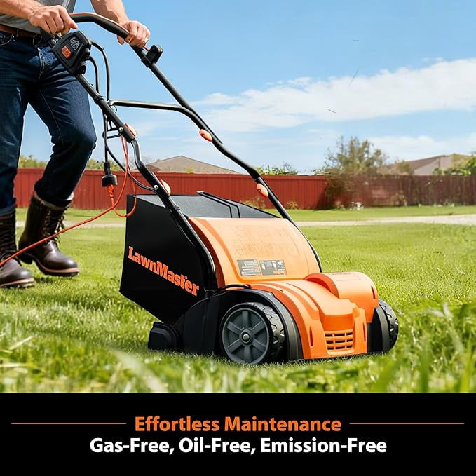 LawnMaster 13 Amp Electric Dethatcher and Scarifier with 10.5 Gallon Collection Bag (Orange, 15 in) bl4x6
