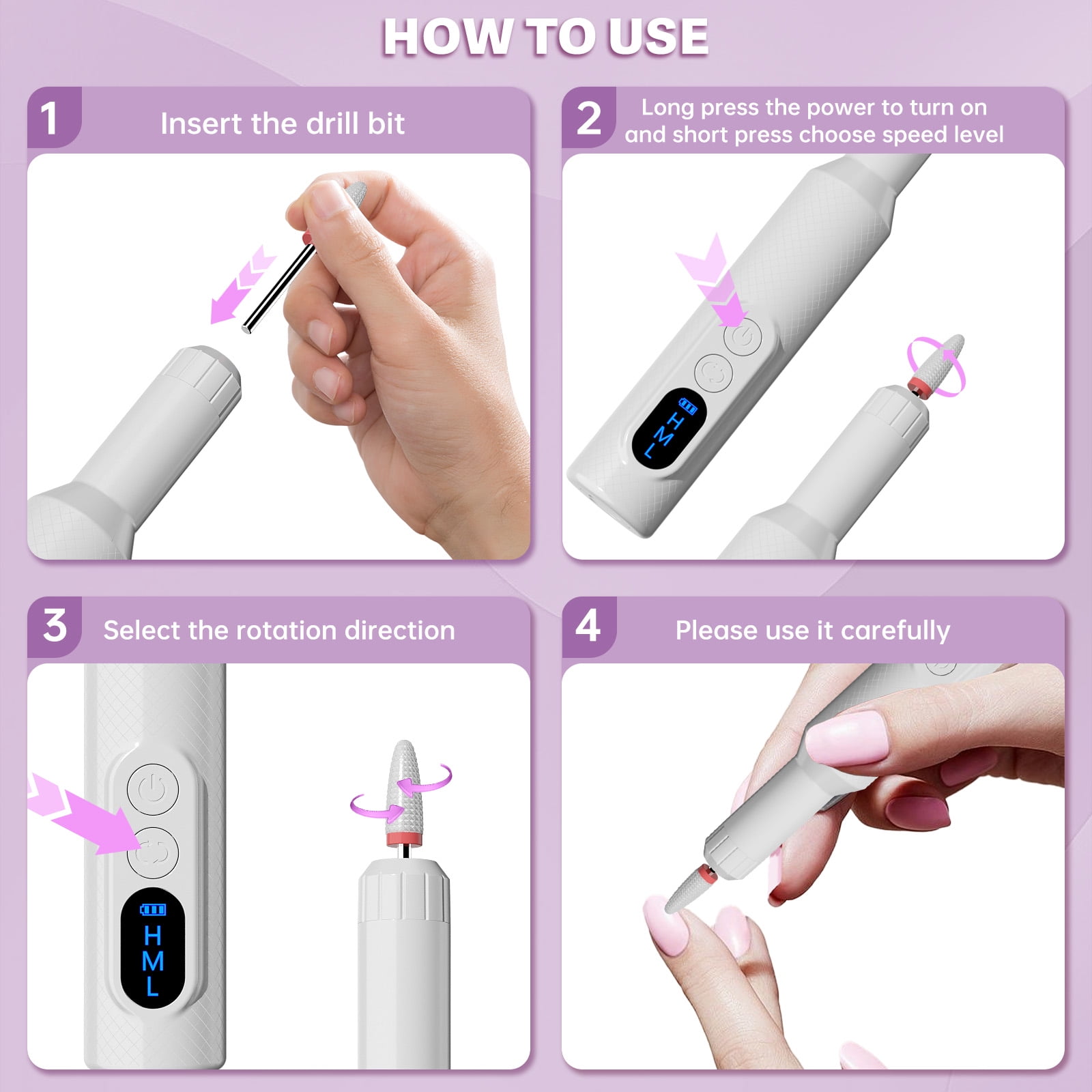 Cshidworld Electric Nail Drill Kit, Cordless Manicure Pedicure File with 12 Drill Bits & Wireless Charging Base (White) p2y0f