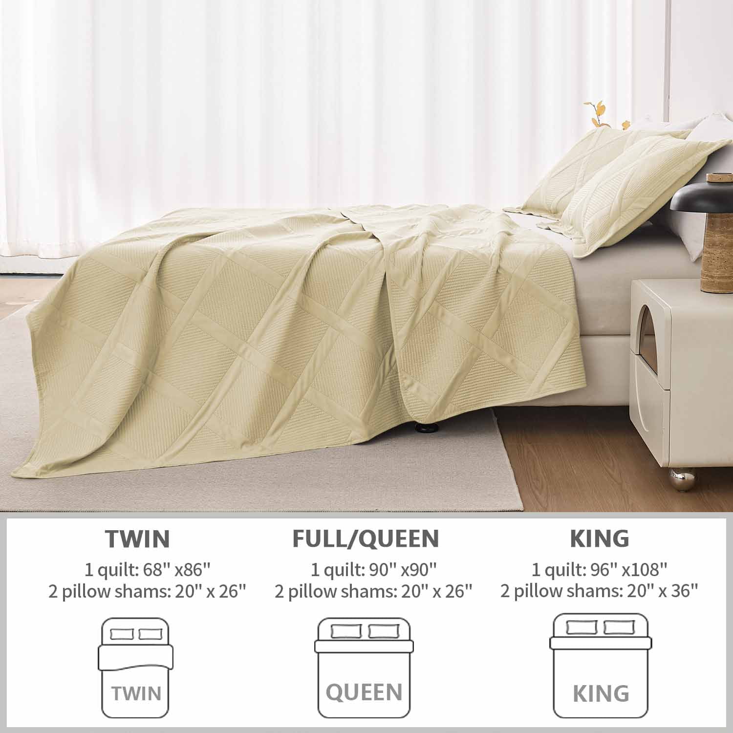 Beartech Solid Color Quilt Set Reversible Lightweight Microfiber Bedspread (Beige, Queen Size) zi8f2