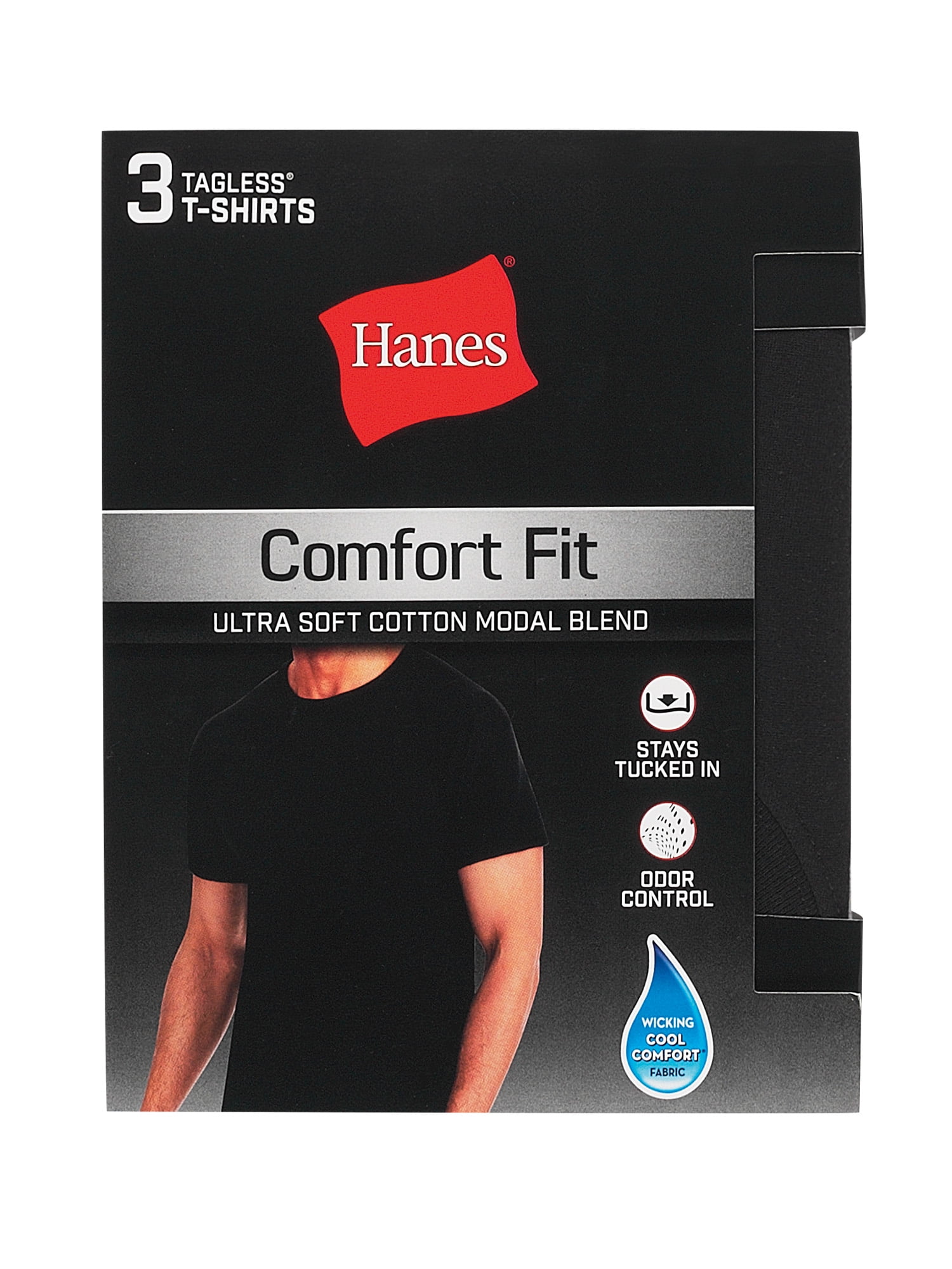 Hanes Men's Comfort Fit Undershirt, Ultra Soft Cotton Blend Crew Neck, Moisture-Wicking (Black/Grey, 3-Pack, M) q1lhf