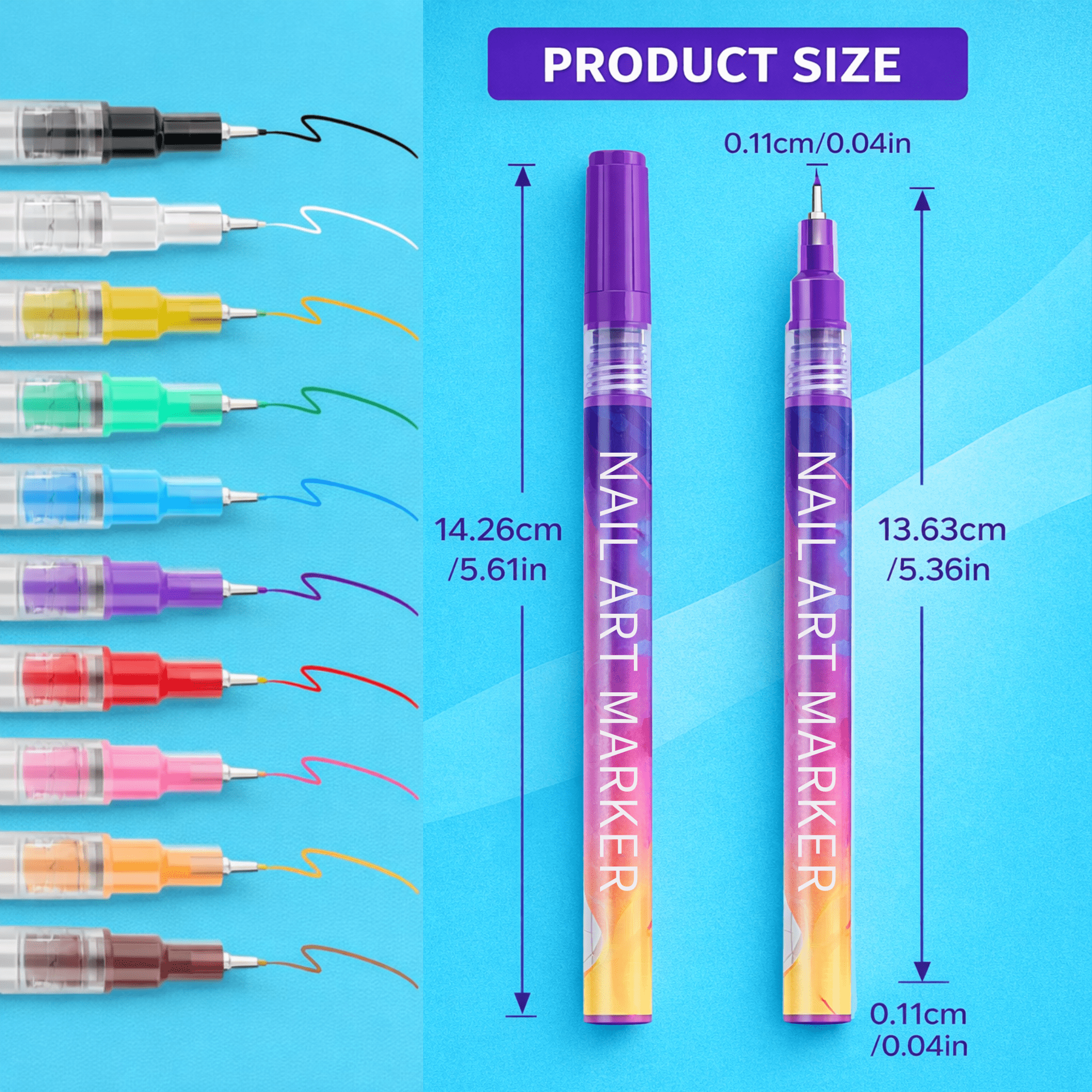 Herbiar 3D Nail Art Pen Set (12 Colors, 0.5mm Fine Tip) Waterproof DIY Manicure Design Markers k734u