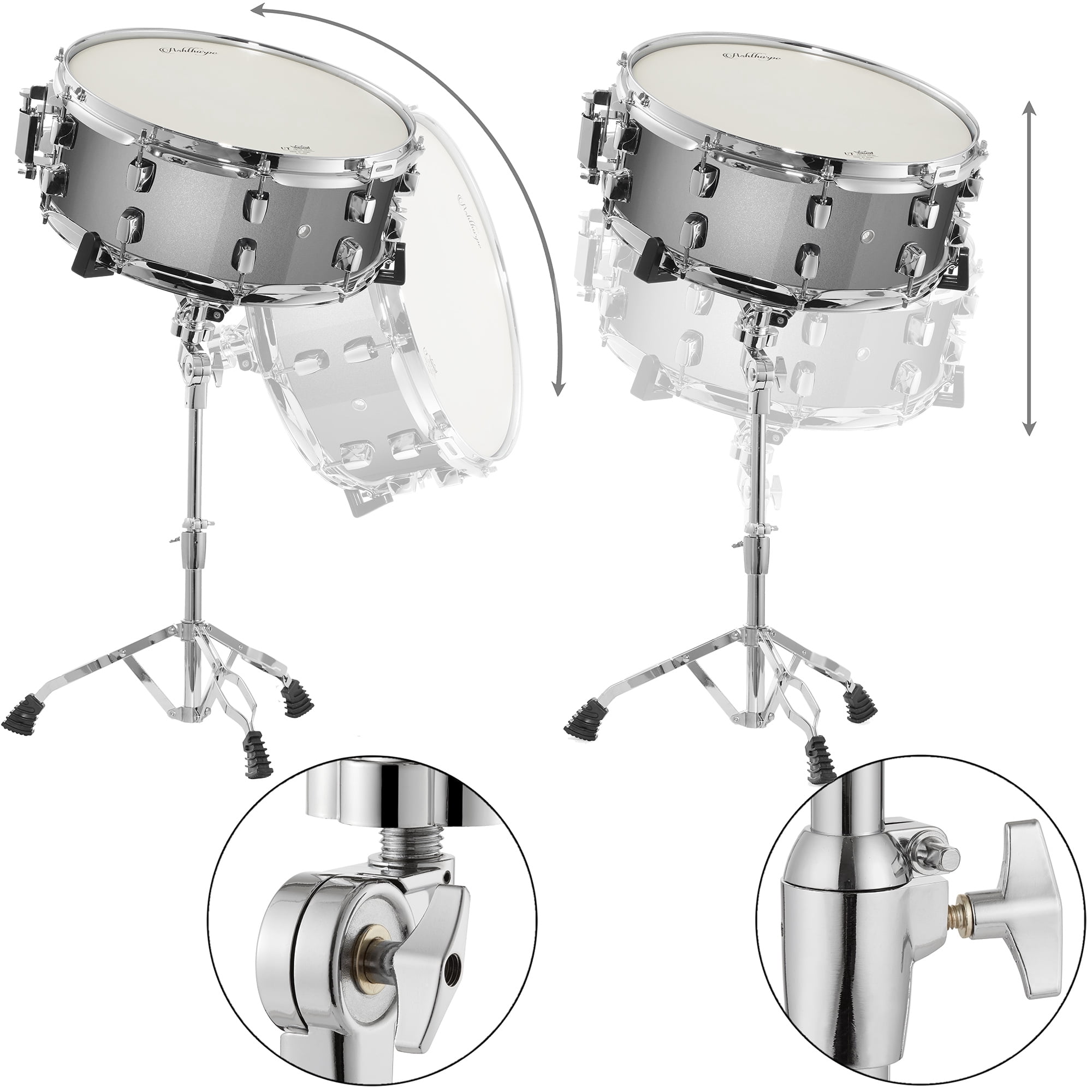 Ashthorpe Snare Drum Set with Remo Head and Stand (Silver, 14 in x 6 in) ci8rc - Image 3