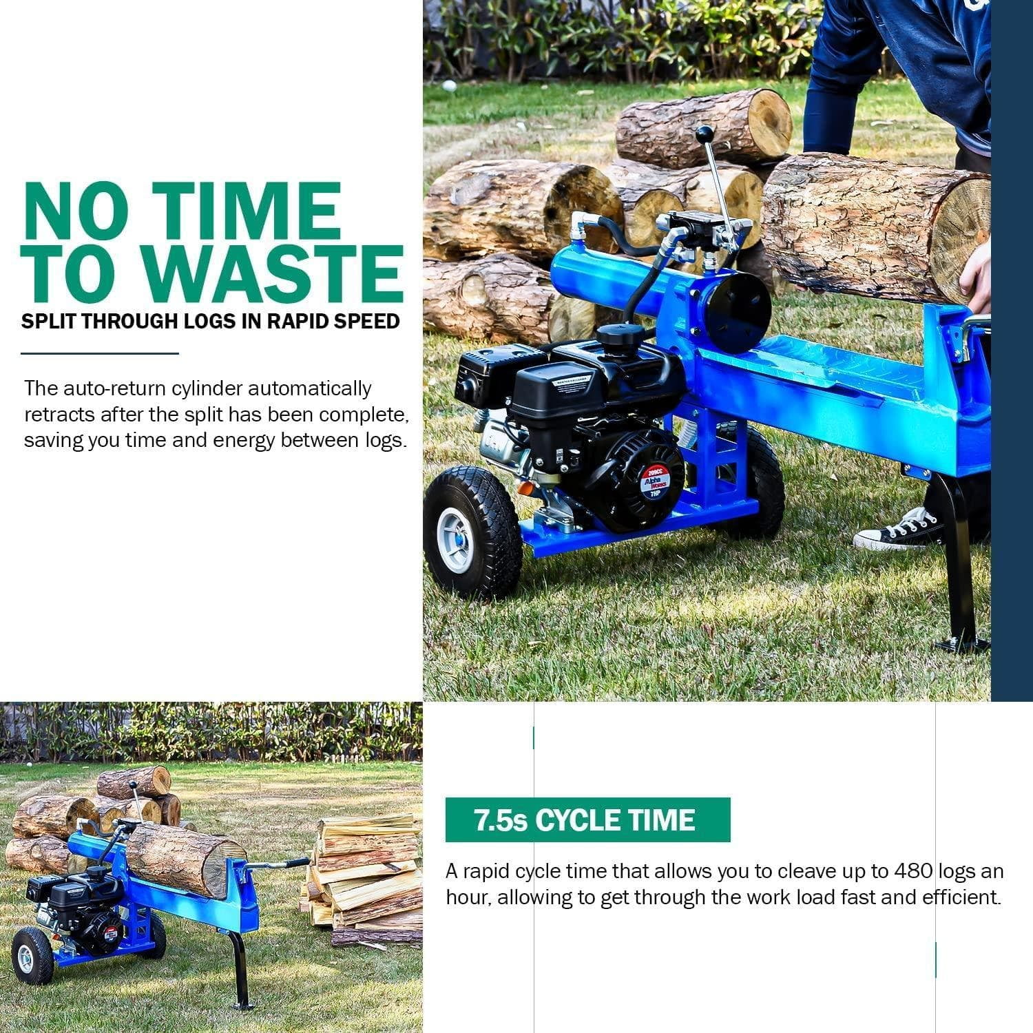 Landworks 20-Ton Log Splitter, Heavy-Duty Gas Powered Wood Splitter with 7HP 209CC Engine (16 in Diameter Capacity) 4quum