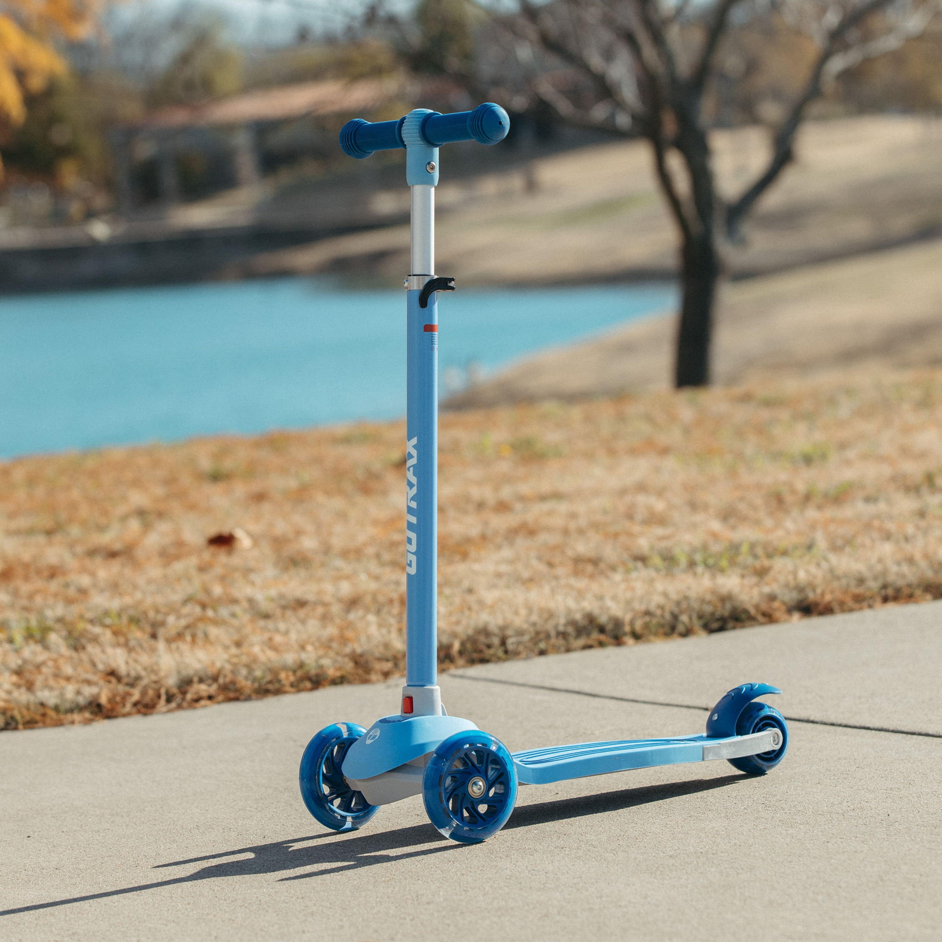 GOTRAX Bobloo 3-Wheel Kick Scooter with LED Light-Up Wheels, Lean-to-Steer Design (Blue, Adjustable Height) 4kda3