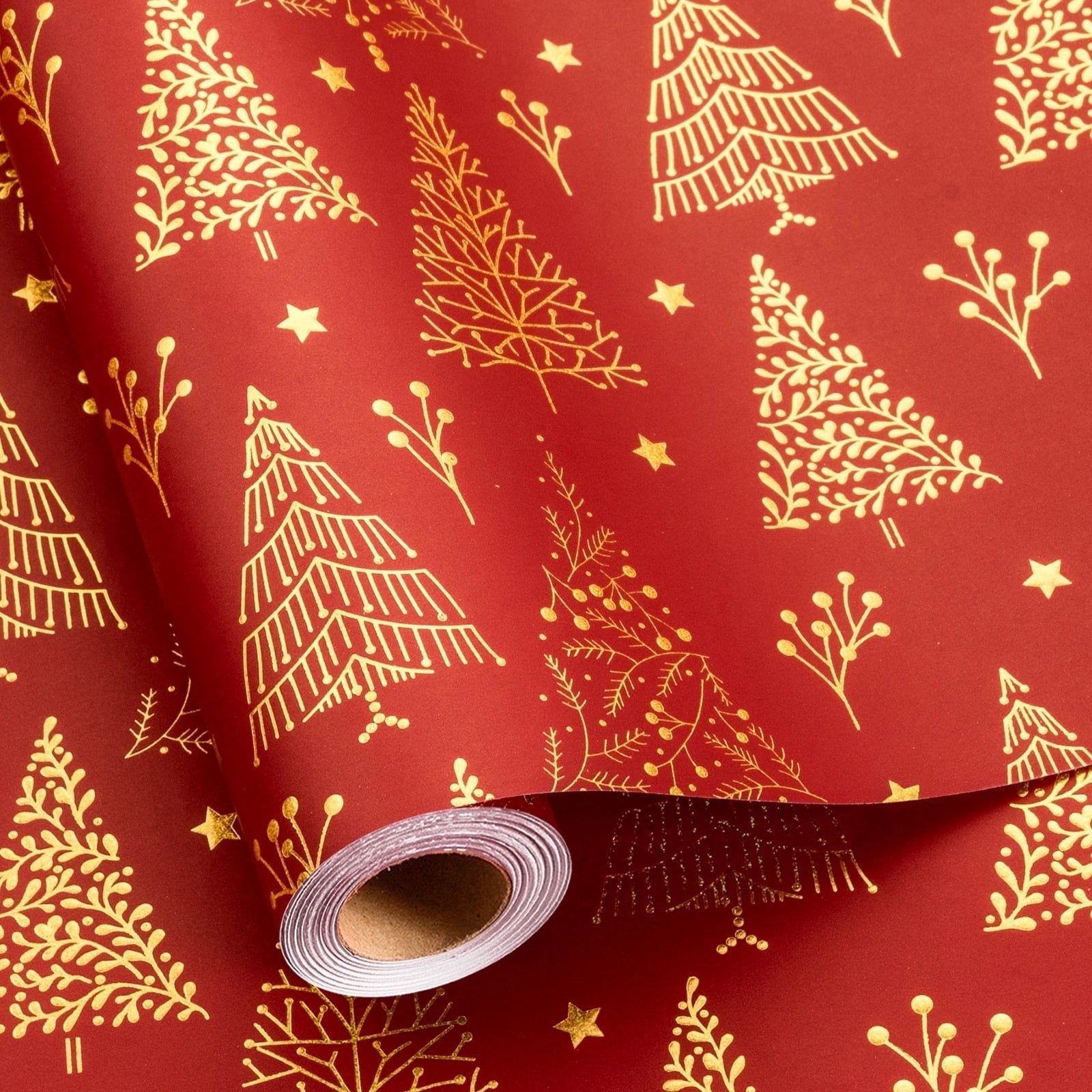 HOMERAL Christmas Wrapping Paper Roll (3D Embossed Metallic Foil Design, Red, 17 in x 33 ft) w29yq