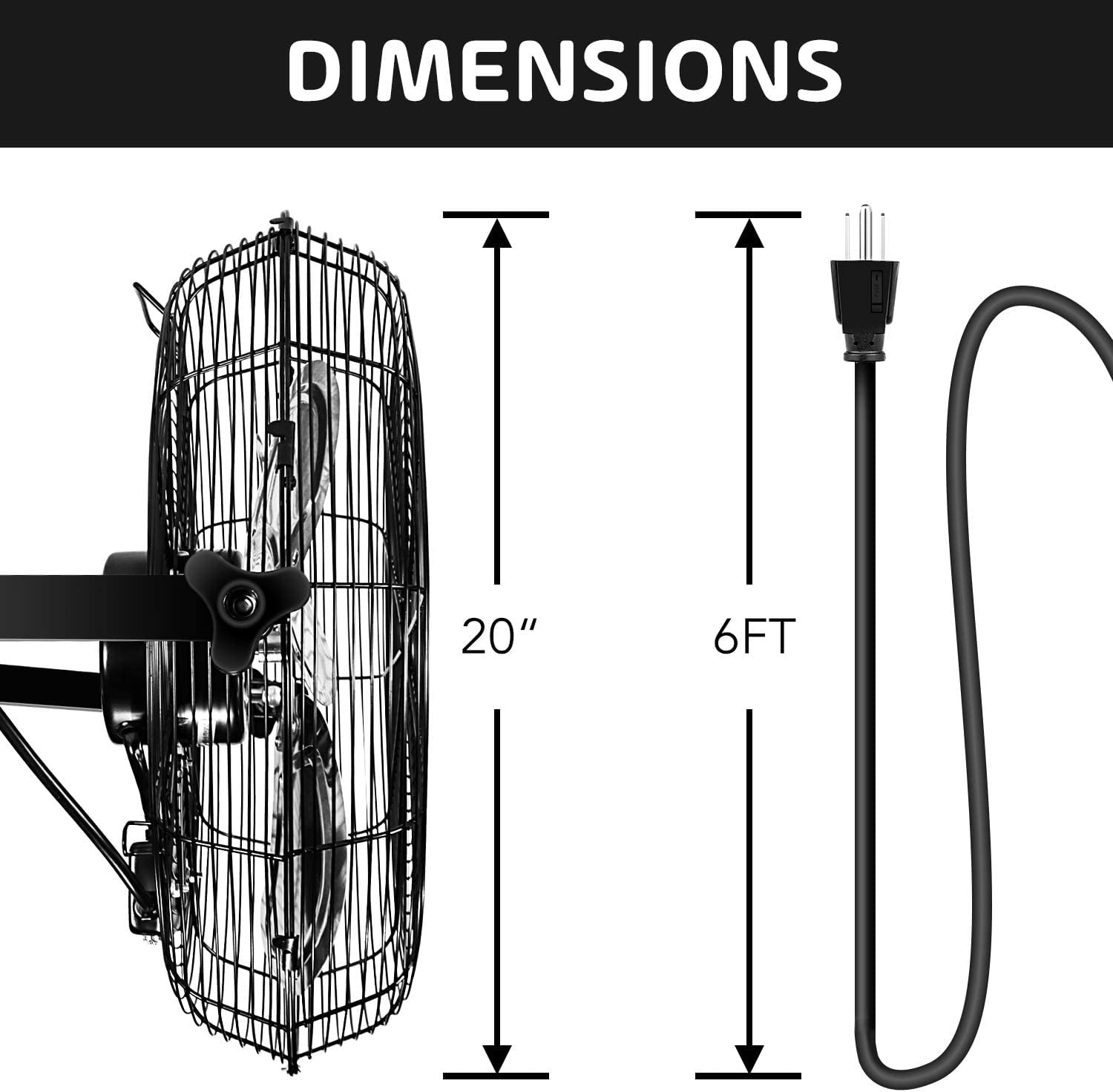 Simple Deluxe 20 in Industrial Wall Mount Fan, High Velocity Commercial Ventilation Metal Fan (Black, 20 in) ph4fl