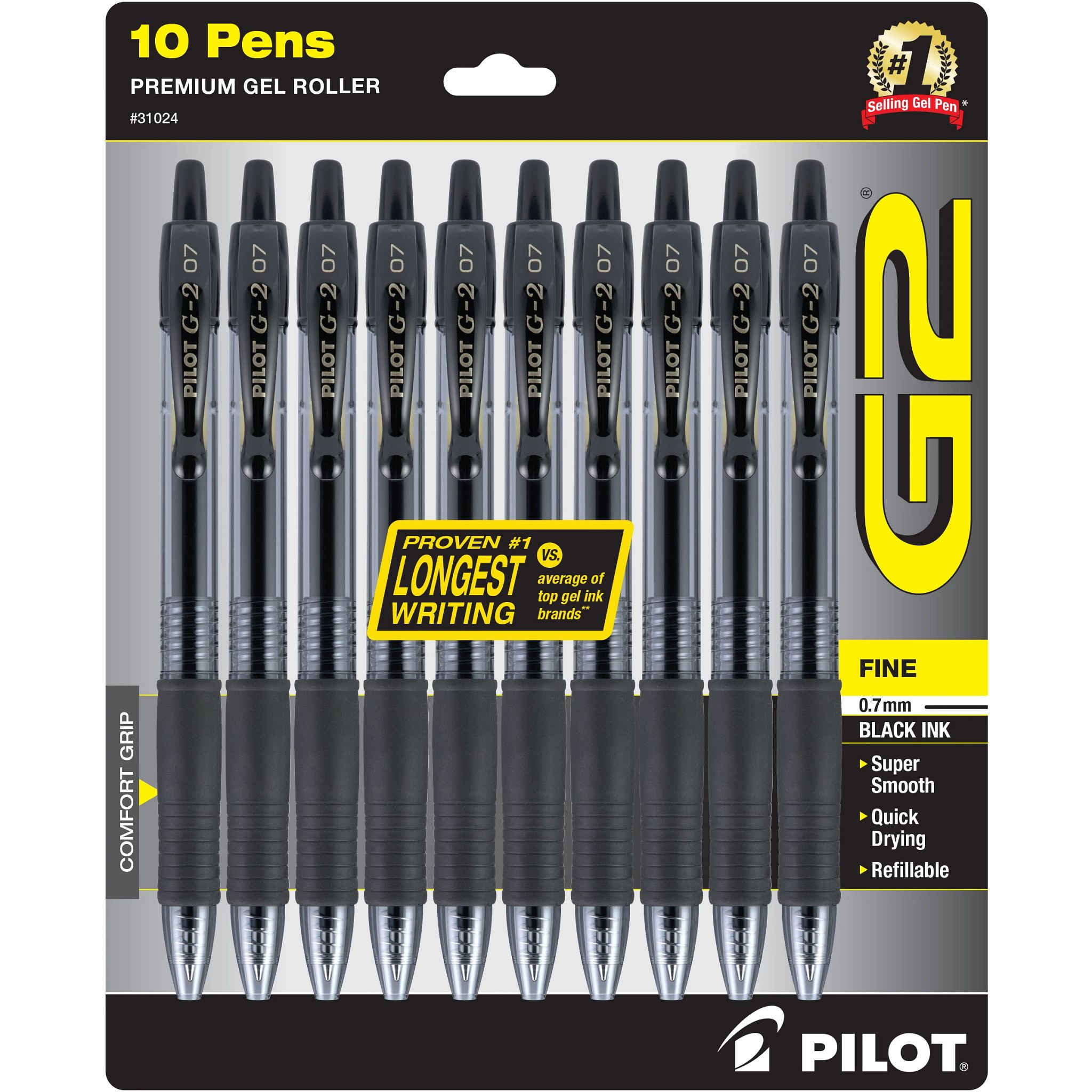 Pilot G2 Retractable Gel Ink Pens, Fine Point, Smooth Writing, Black Ink (Black, 10 Pack) kxha2