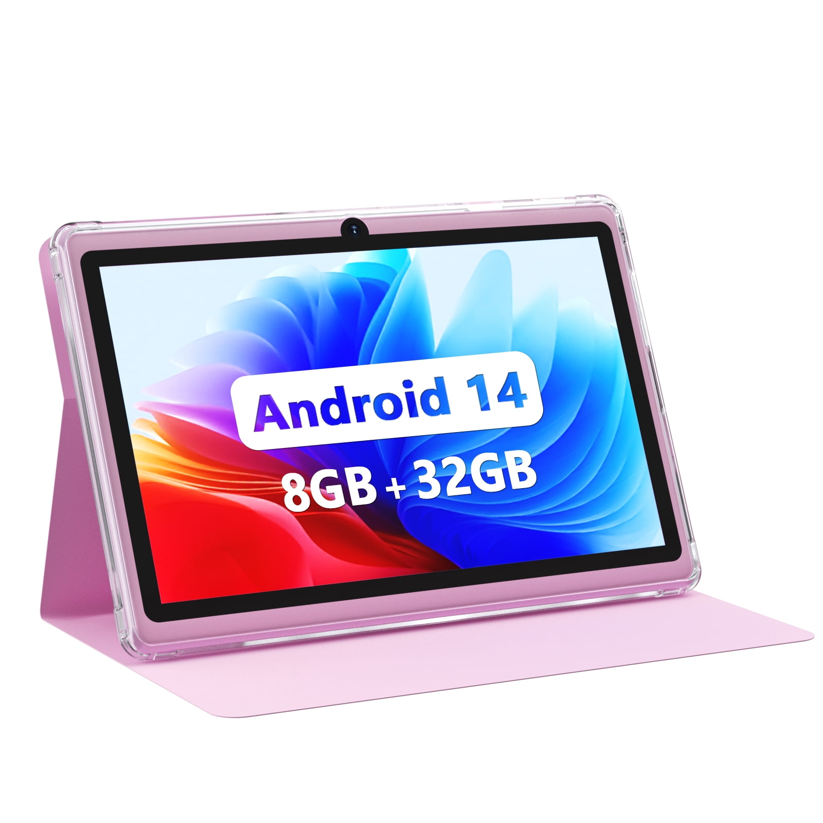 ATOZEE Android 14 Mini Tablet, 7 in HD IPS Display, 8GB RAM (4+4 Extended) + 32GB ROM, WiFi 6, Dual Camera, Protective Case Included (Pink, 7 in) pi75u