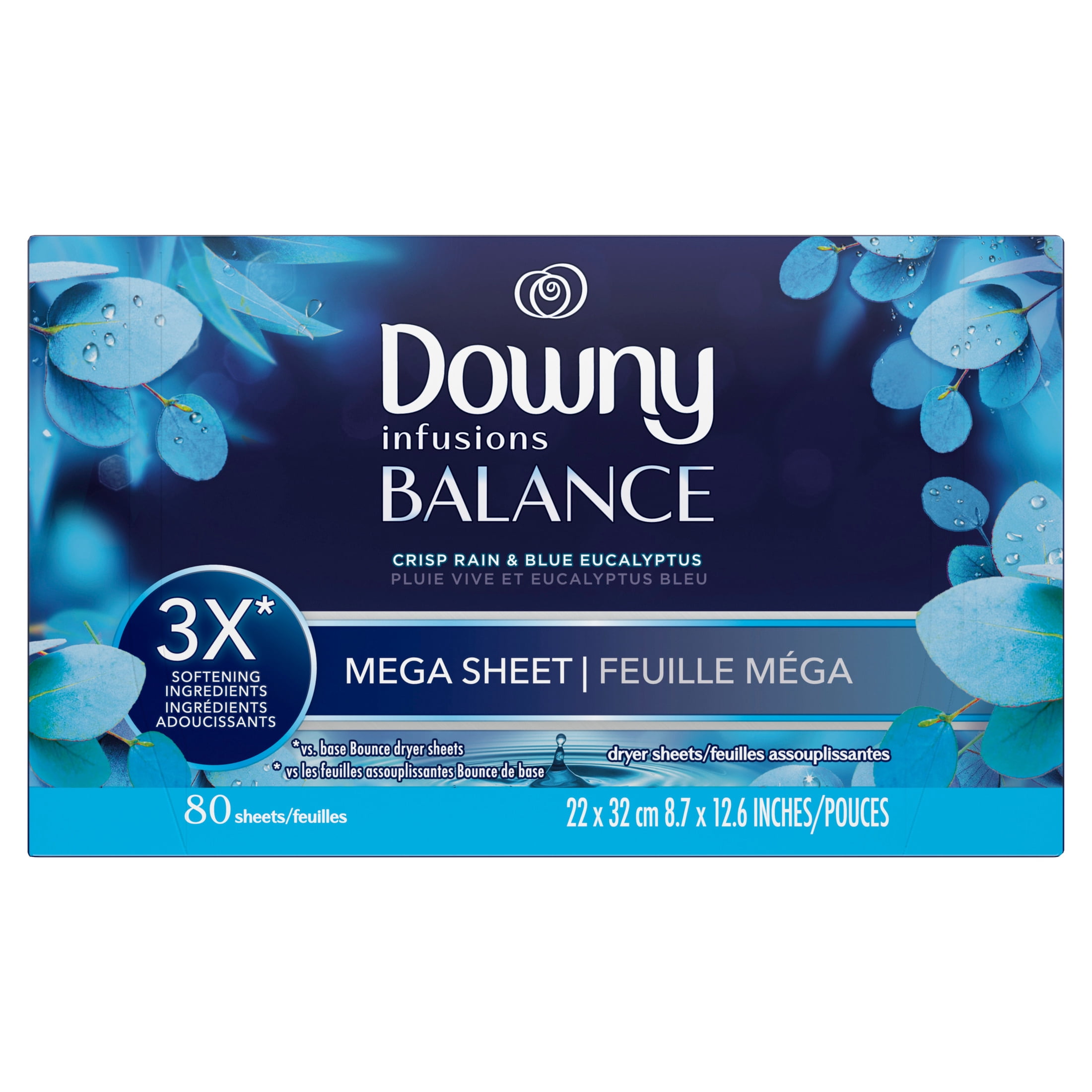 Downy Infusions Balance Fabric Softener Dryer Sheets, Crisp Rain and Blue Eucalyptus Scent (Blue, 80 Count) jncgu