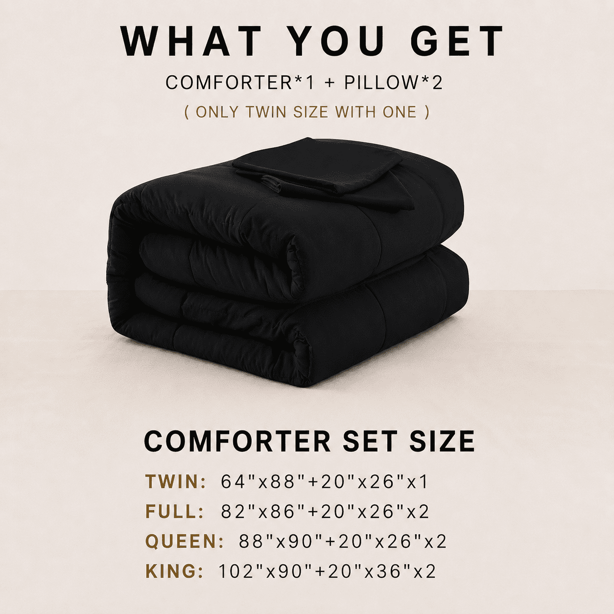 YEPCLUB 3-Piece Queen Size Comforter Set, Reversible Down Alternative Bedding with Pillowcases (Black, 88 in x 90 in) vwvlw
