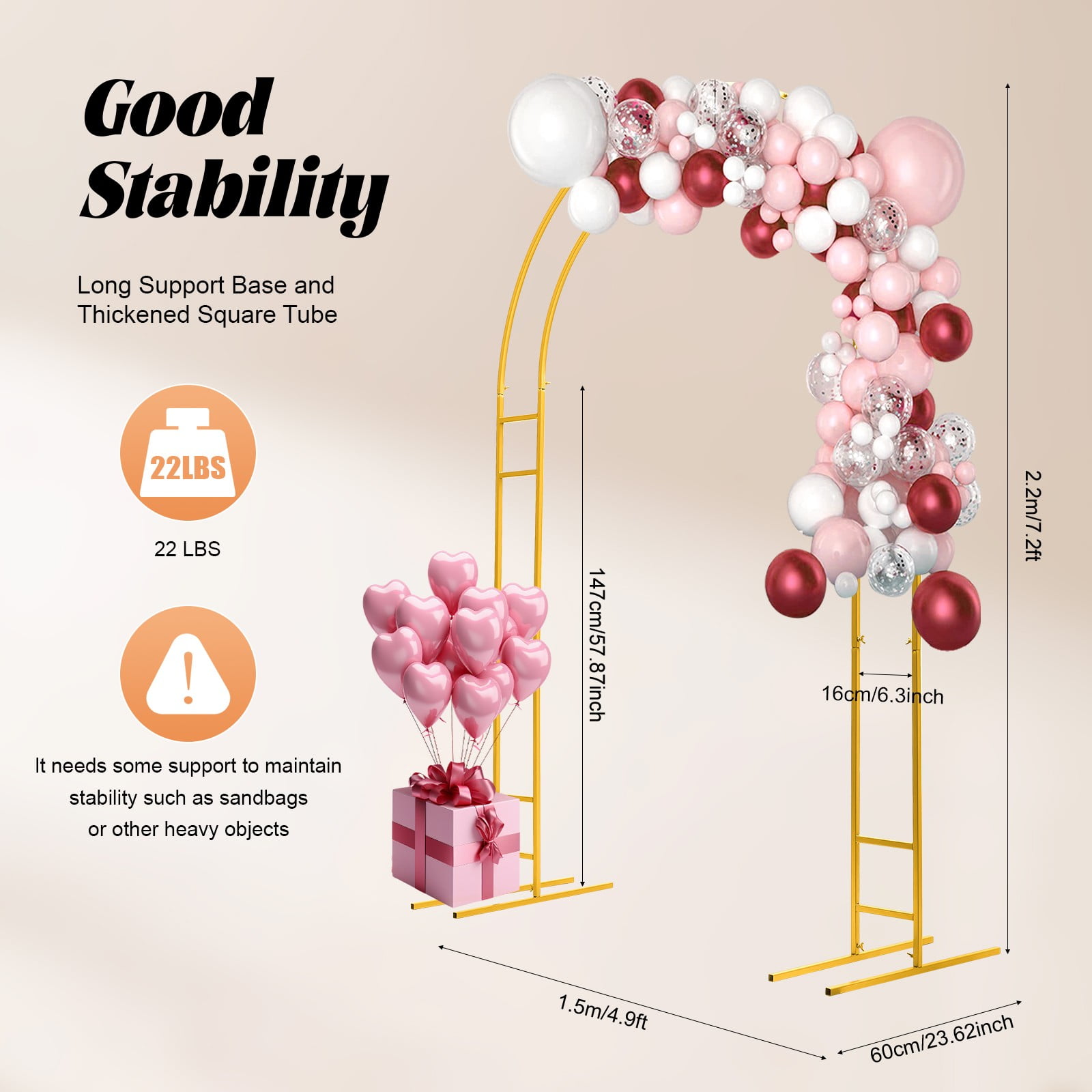 Generic Metal Wedding Arch Stand (Double-Tube, 7.2 ft) 64fpb