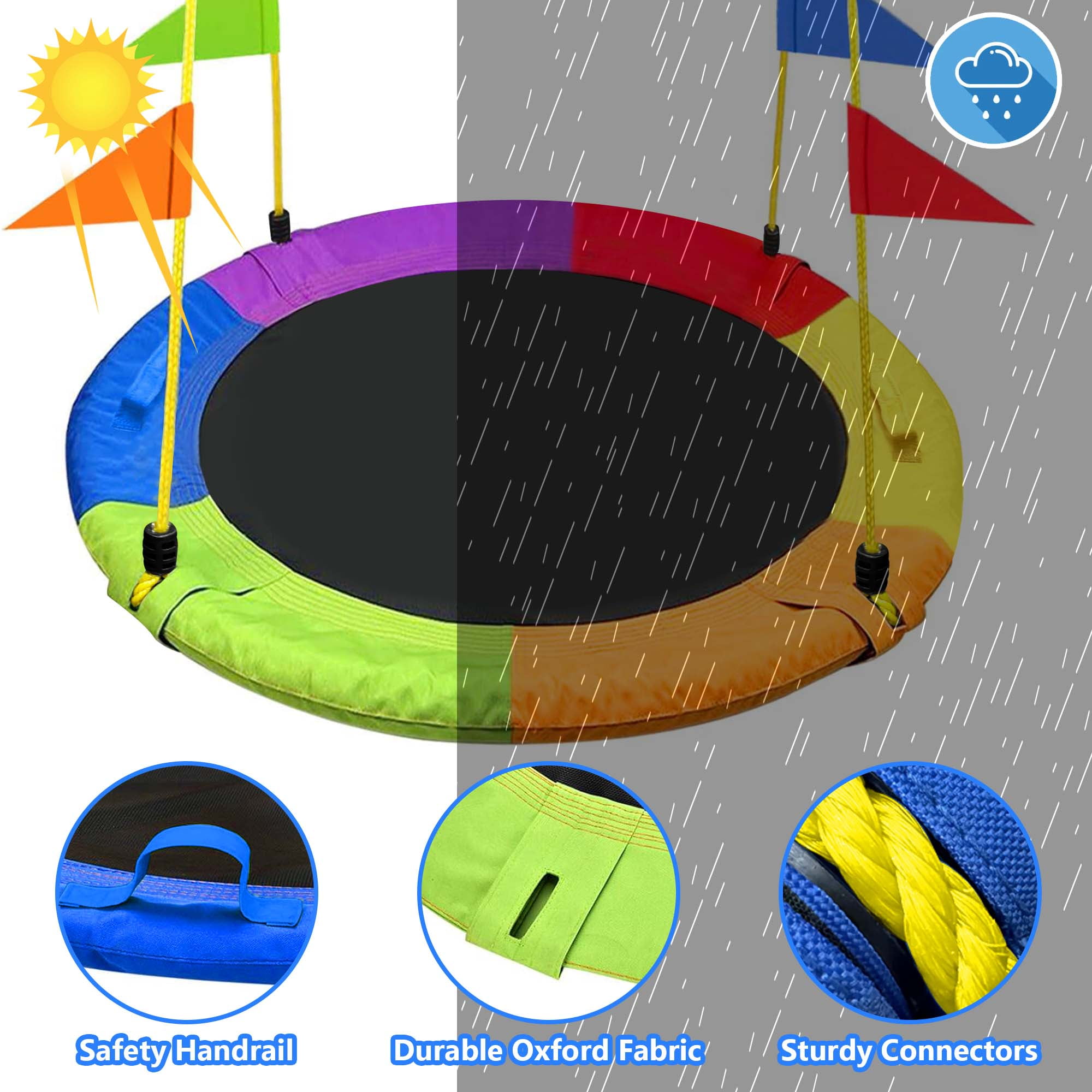 GVDV 40 in Saucer Swing, Heavy-Duty Waterproof Oxford Tree Swing for Kids, Adjustable Height (750 lb Capacity) hwryl