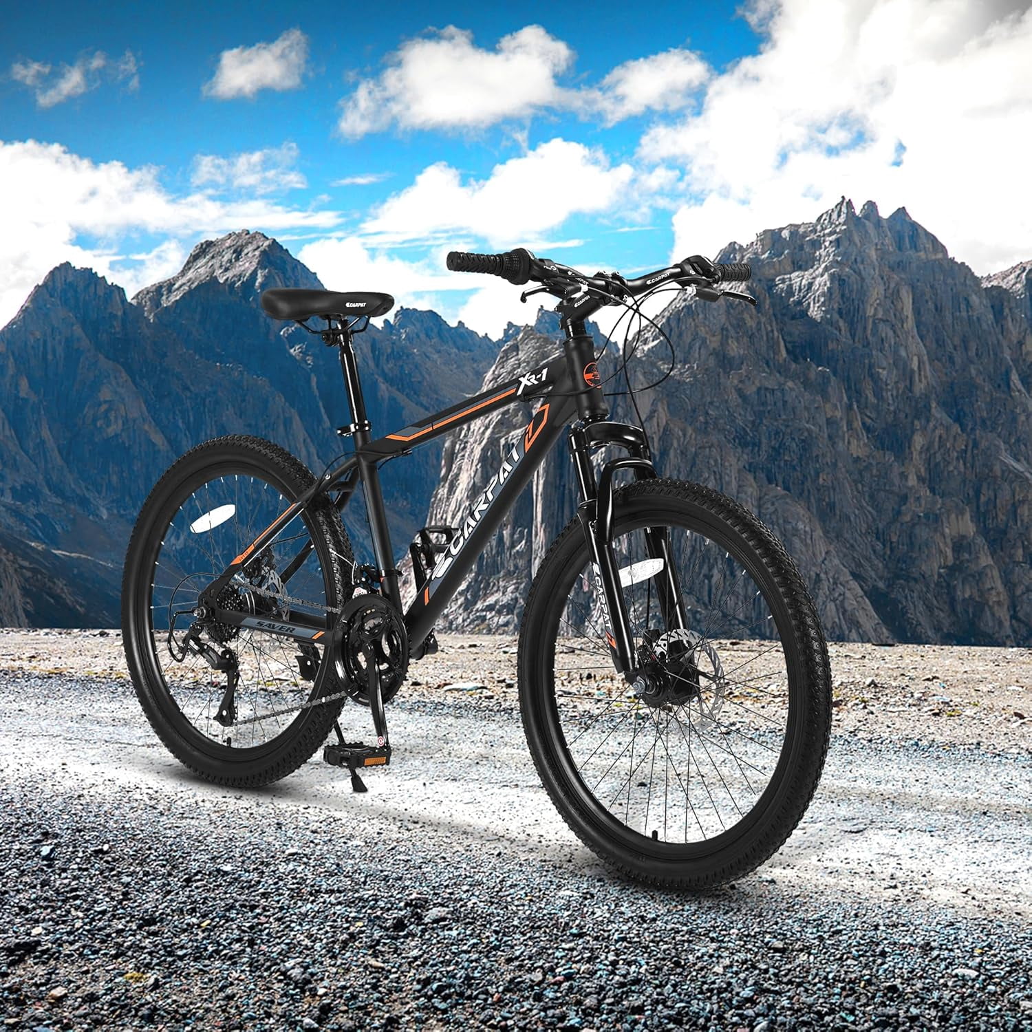 SUWU Mountain Bike 21-Speed High Carbon Steel MTB with Dual Disc Brakes and Suspension Fork (Orange, 26 in) blk3e
