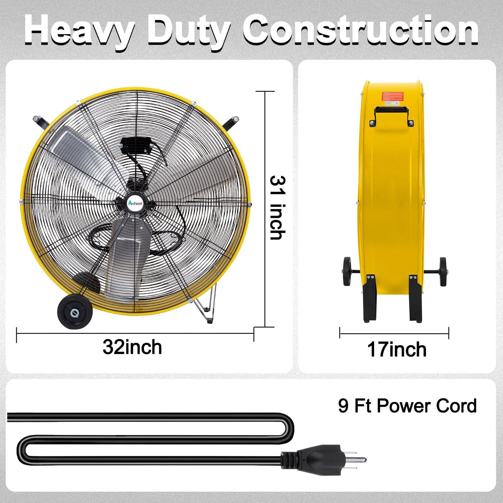 Achazel 30 Inch Industrial Drum Fan, Heavy-Duty High Velocity Floor Fan for Warehouse and Workshop Cooling (Yellow, 30 in) hpbl8