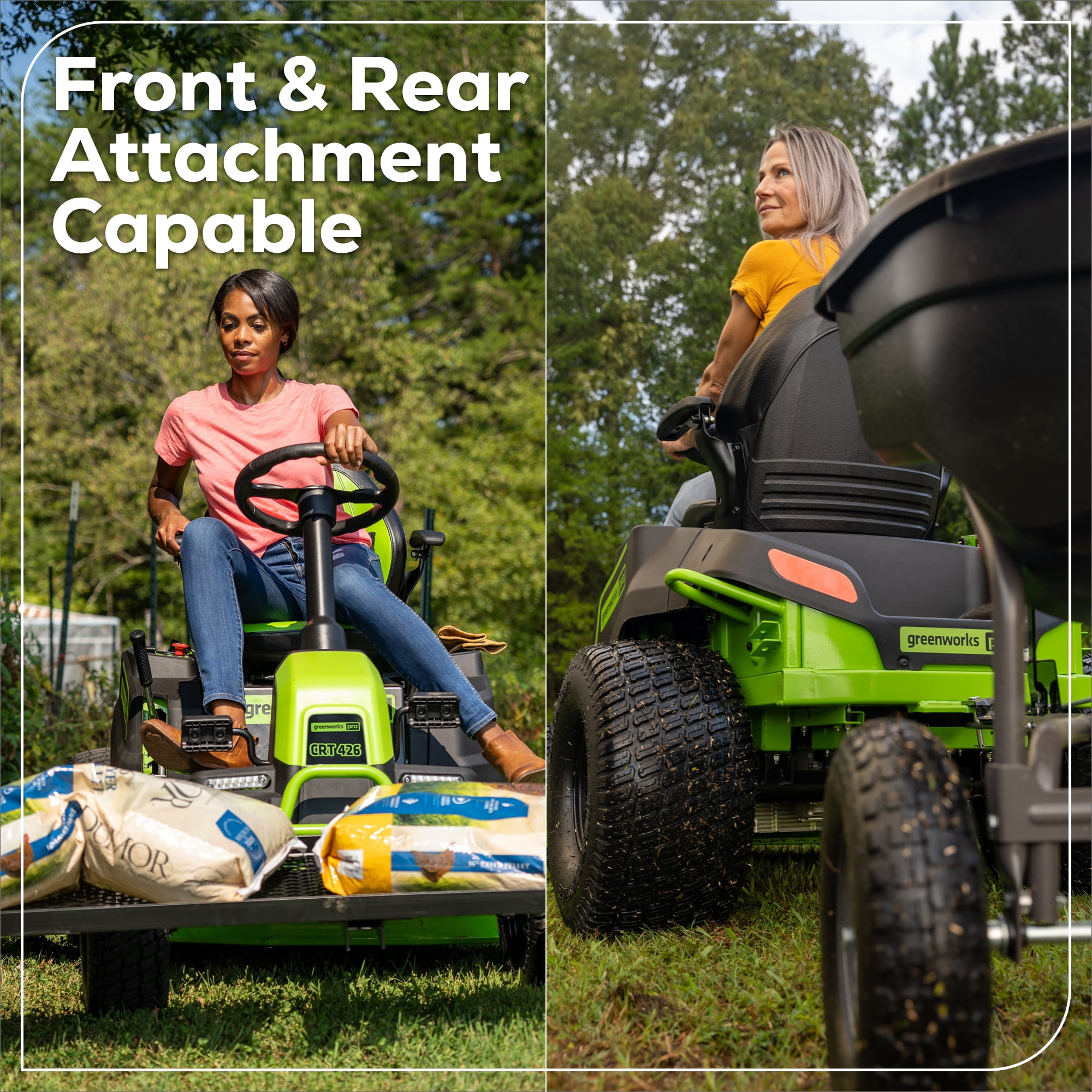 Greenworks 60V 42-in Cordless Electric Riding Lawn Mower with (6) 8.0Ah Batteries and (3) Dual Port Turbo Chargers sksom
