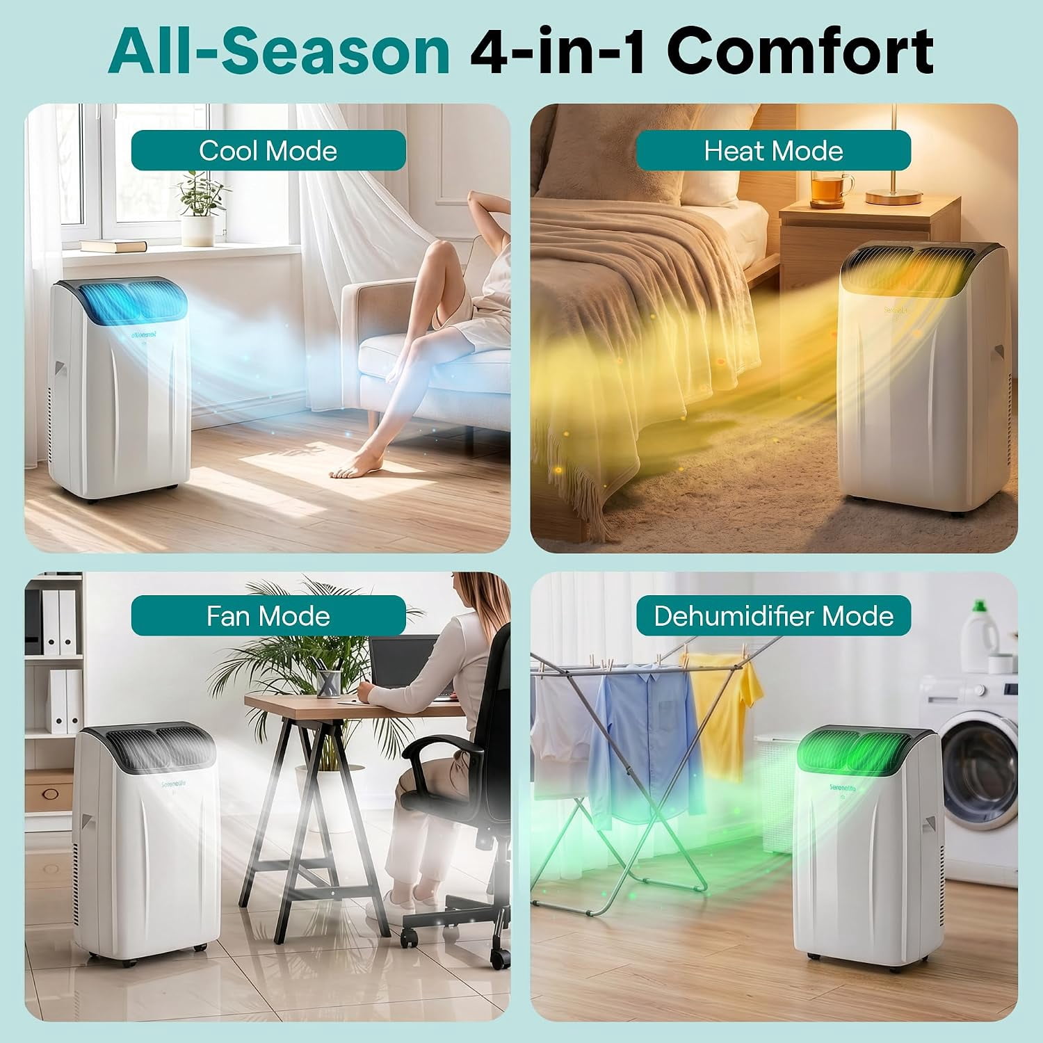 SereneLife 16,000 BTU Inverter Portable Air Conditioner with Heat & Wi-Fi (White, 850 Sq Ft) rtv9i