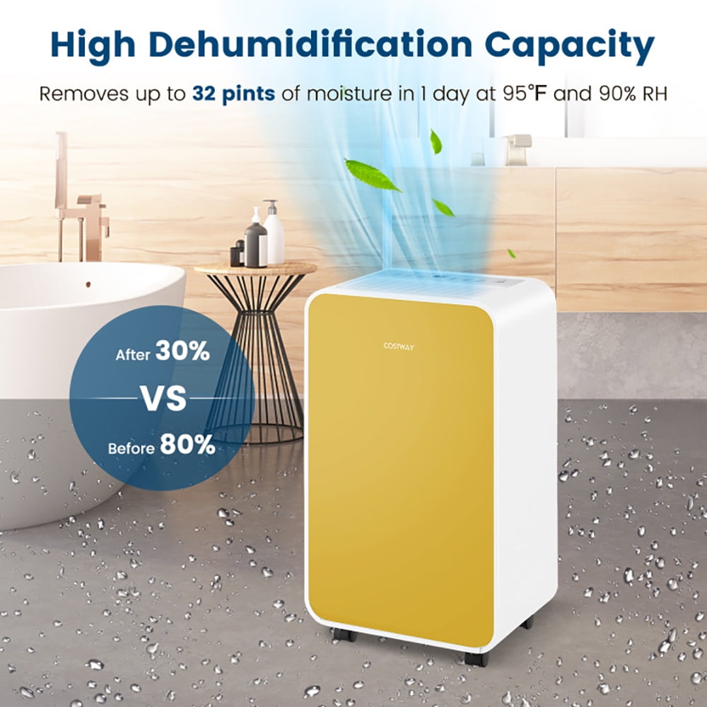 Barara King Portable Dehumidifier for Home and Basement, Quiet Moisture Removal (Yellow, 32 Pints per Day) n17ye