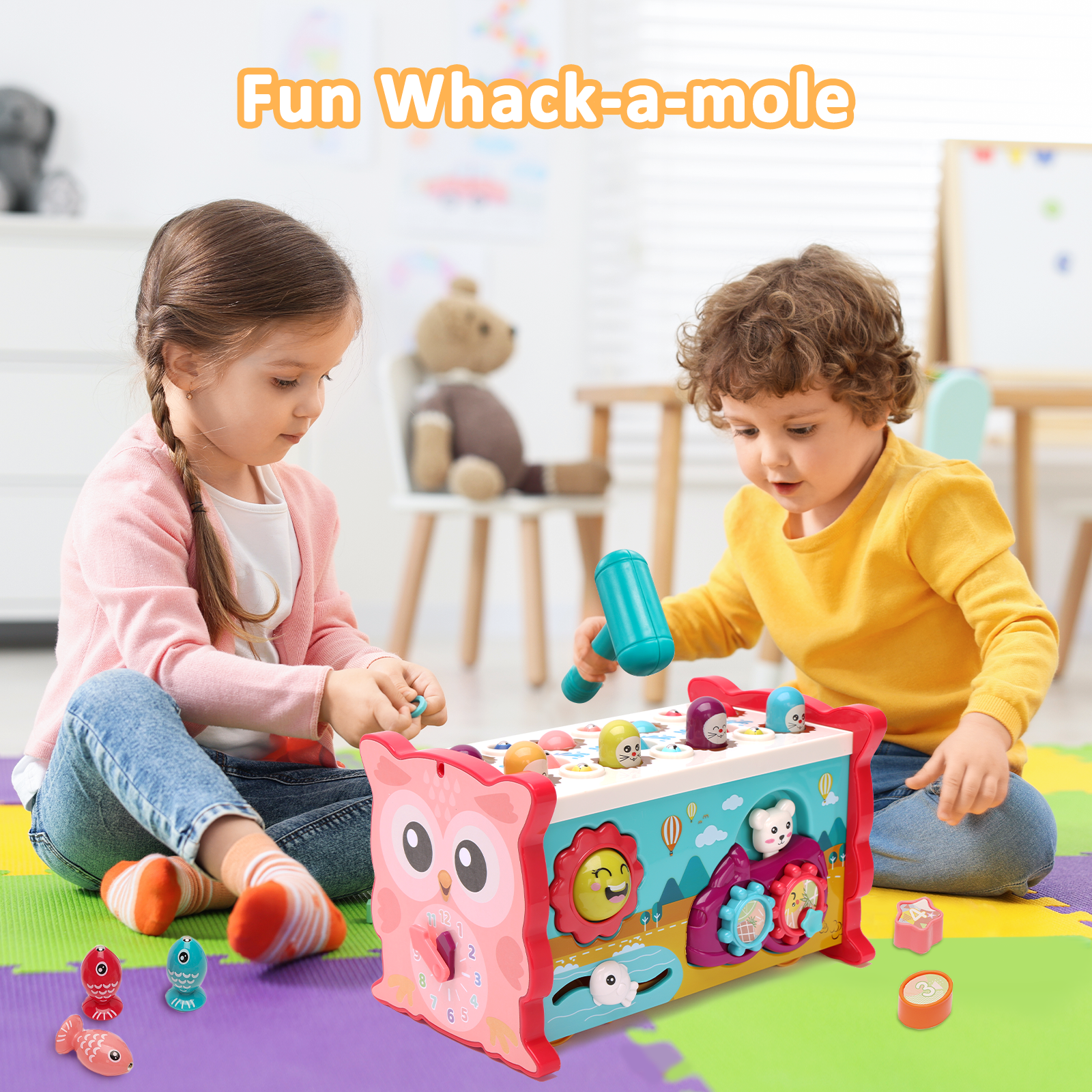 ORFELD 8-in-1 Montessori Activity Cube Educational Learning Toy for Toddlers (Pink, 8.3 in x 4.9 in x 4.9 in) c4hwv