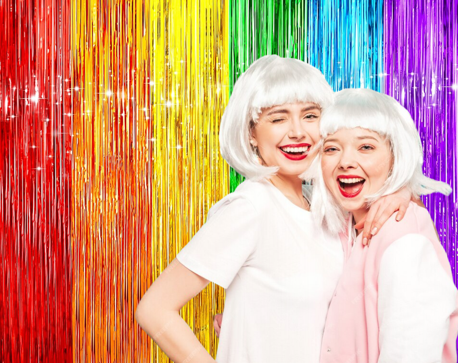 Fbasport Rainbow Foil Fringe Curtains Backdrop (Metallic Tinsel Streamers, 4 Pack, 3.3 ft x 6.6 ft) t1409