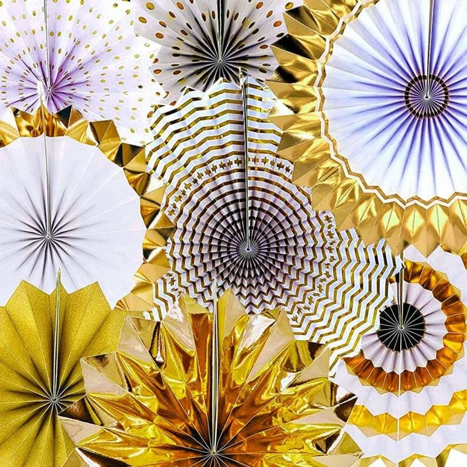 VAULT Gold Hanging Paper Fans Decoration Set for Weddings and Birthdays (6 Pack) h65f8