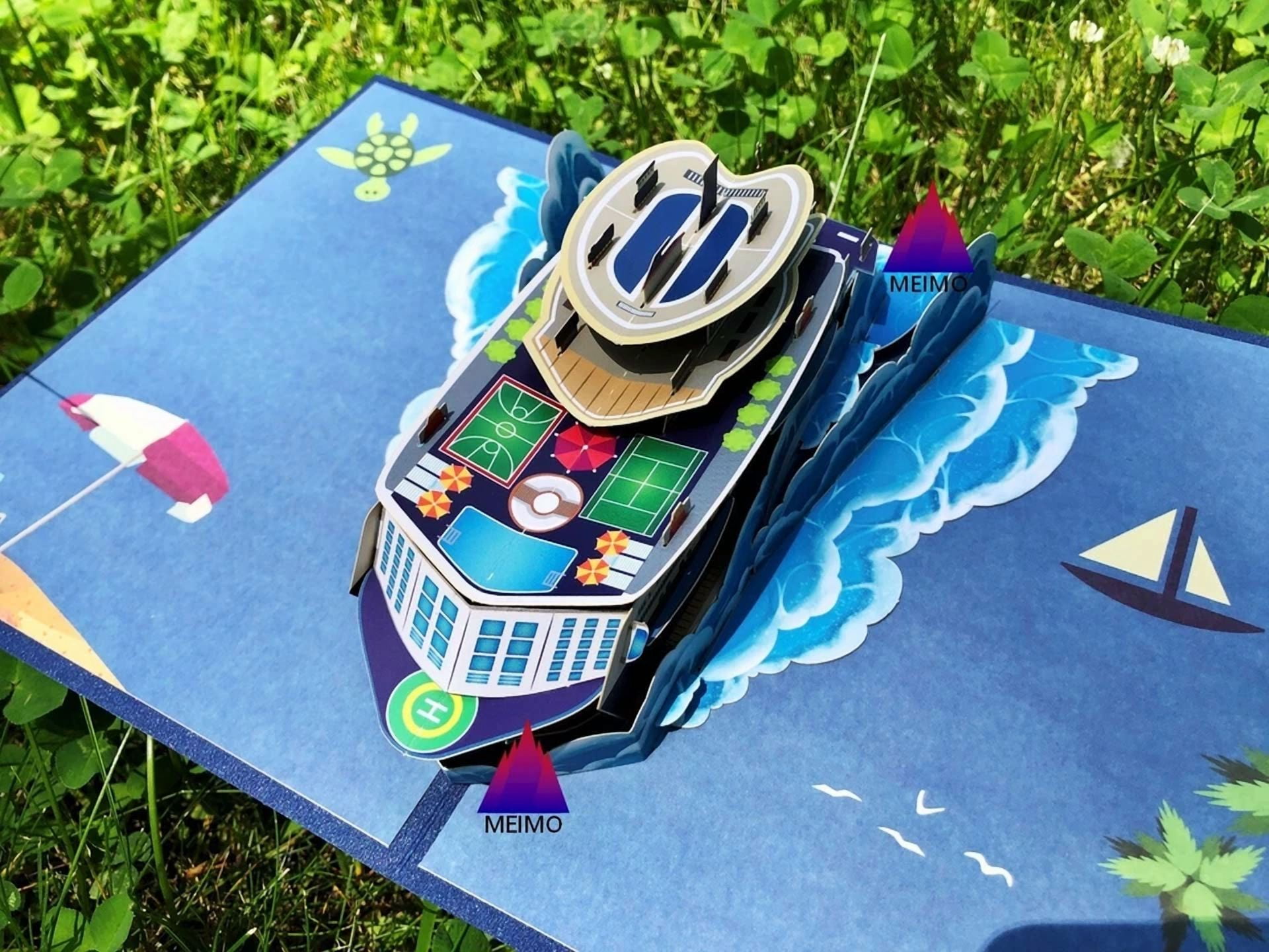 VAULT 3D Pop Up Greeting Card Cruise Ship Ocean Theme for Birthday Vacation (6 in x 6 in) rh9ql