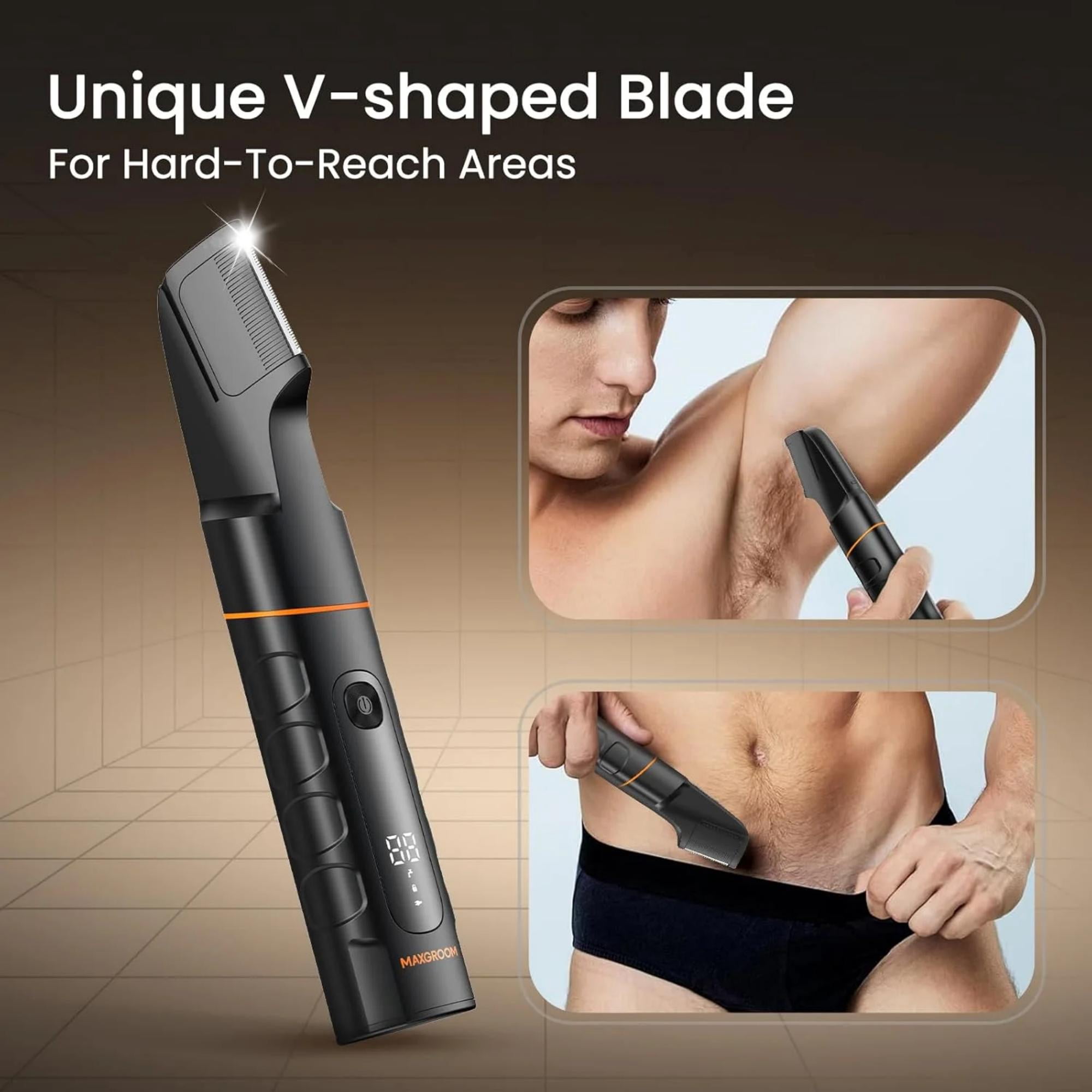 MAXGROOM All-in-One Electric Body Hair Trimmer for Men, Waterproof Grooming Kit with LED Display (Black, 1 Kit) gx861