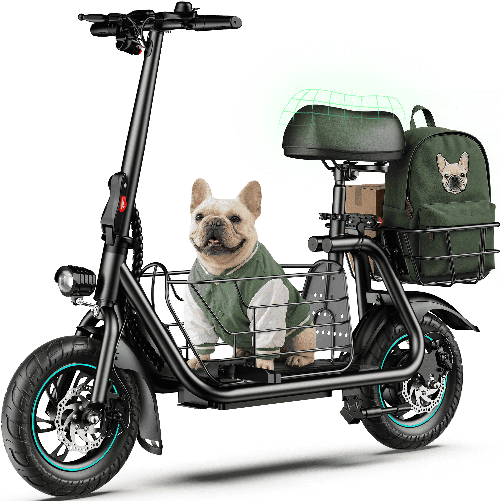 MIHOVER Electric Scooter for Pets with Seat and Dual Baskets (Black, 12 in) 0451i